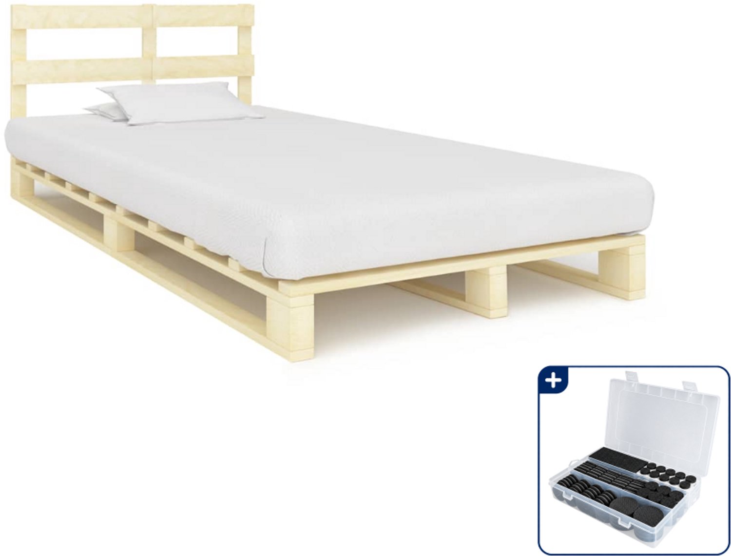 vidaXL bedframe pallet 120 x 200 cm - massief grenenhout - naturel - Inclusief antikrasvilt 177-delig Zwart