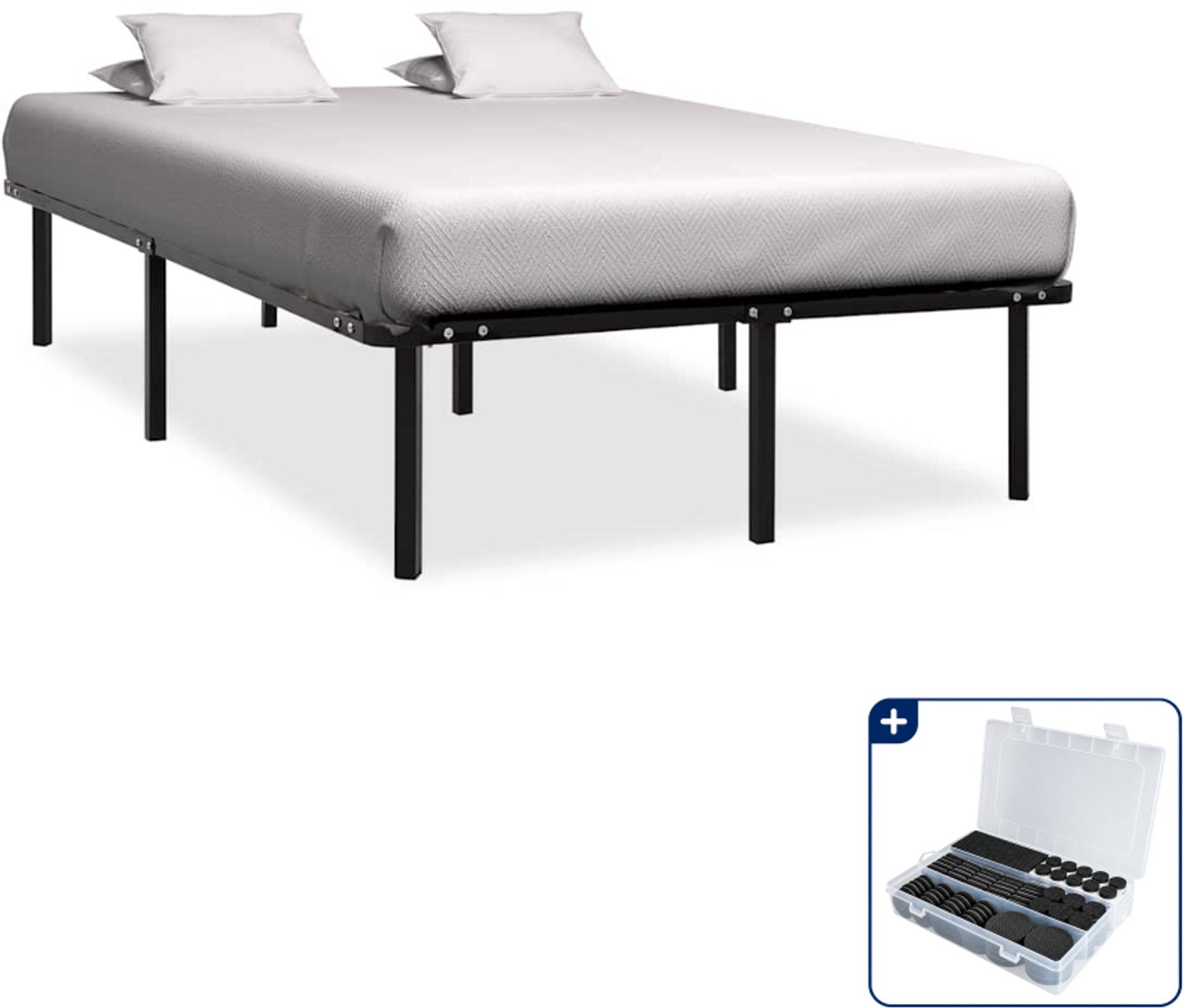 vidaXL bedframe Queensize - 160 x 200 cm - metaal - zwart - Inclusief antikrasvilt 177-delig