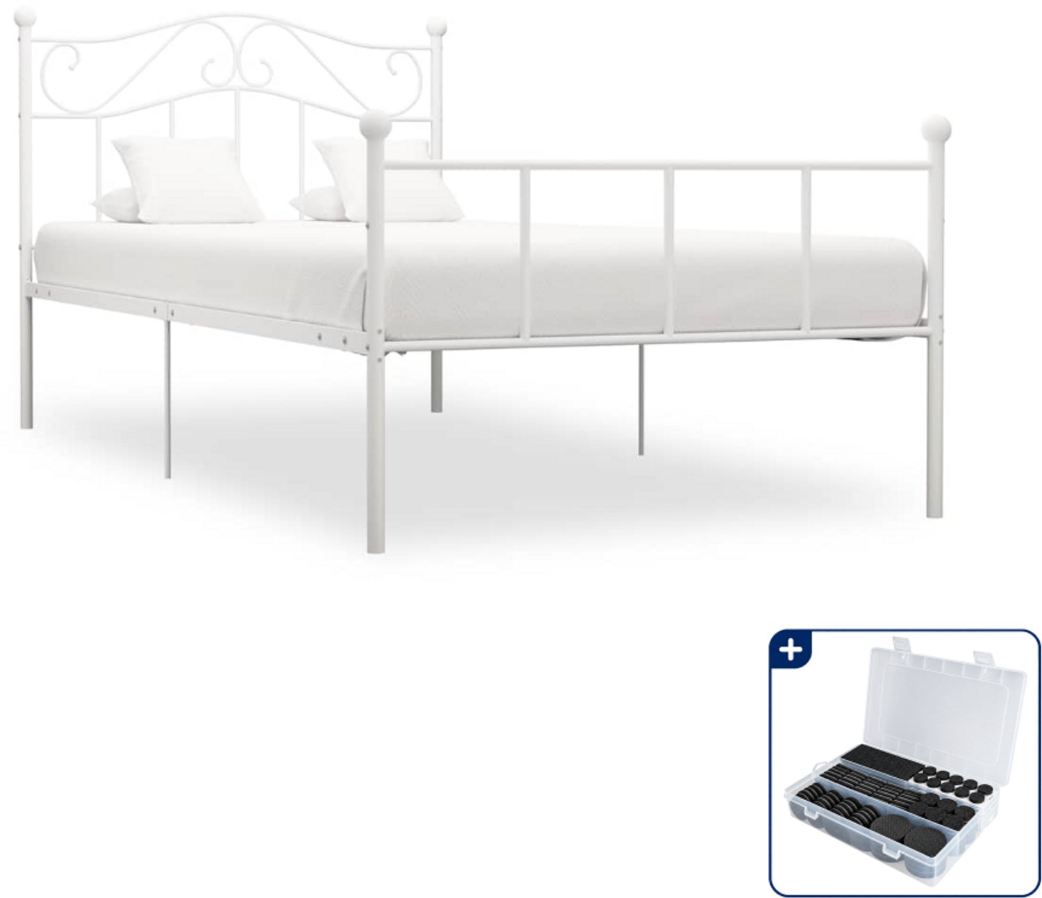 vidaXL bedframe - 100 x 200 cm - metaal - wit - Inclusief antikrasvilt 177-delig