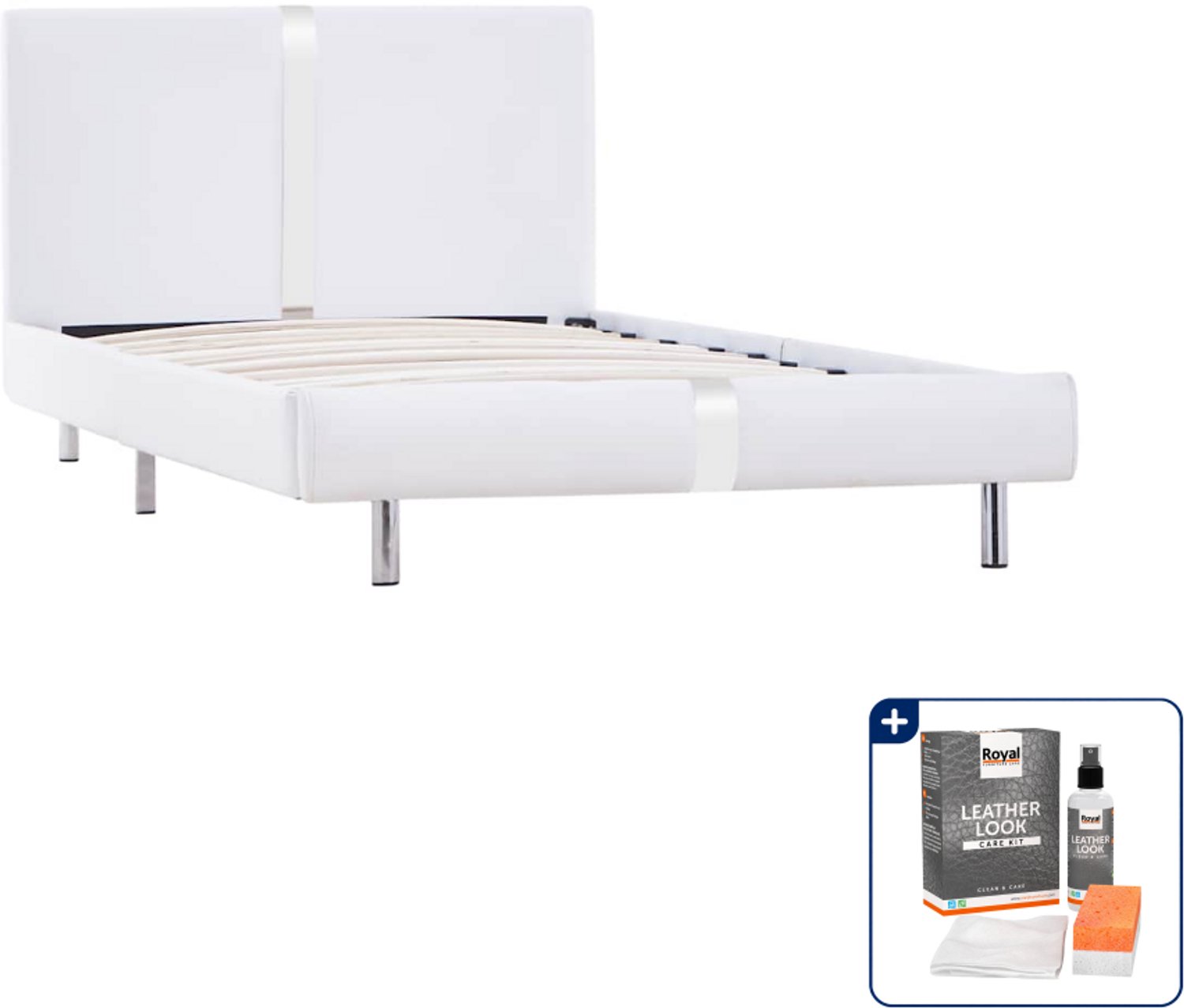 vidaXL bedframe - 90 x 200 cm - kunstleer - wit - Inclusief onderhoudsset voor kunstleer 150 ml