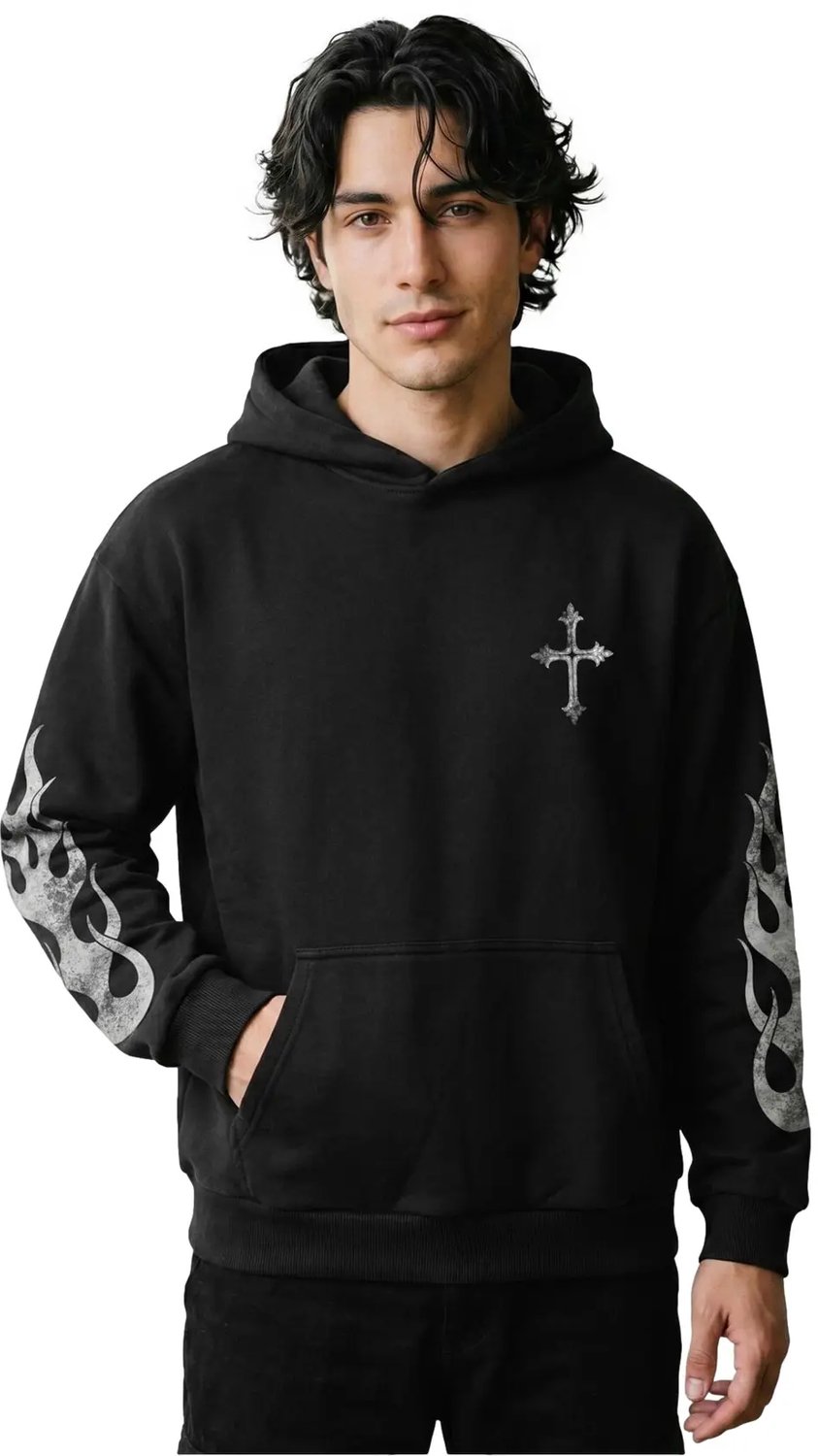 Hoodie Mister Tee Vintage Cross Zwart