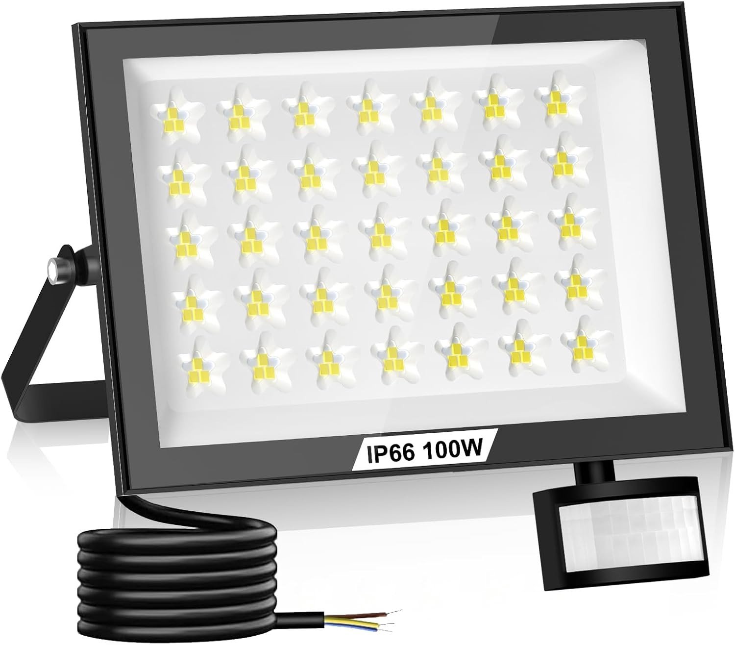Led Buitenspot met Bewegingsmelder - Zwart - 100 W - Superhelder en Waterdicht - Voor Tuin en Terras