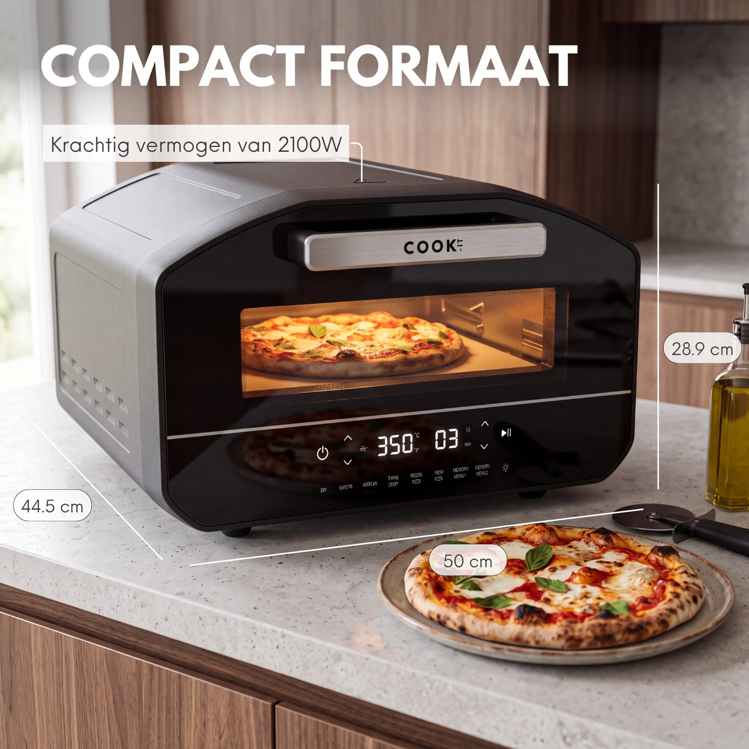 COOK-IT Elektrische Pizza Oven – Pizzaoven tot 450°C – 2100W – Voor Pizza’s tot 12 Inch – 5 Pizza Programma’s – Italiaanse, Amerikaanse & Crispy Pizza – foto 5