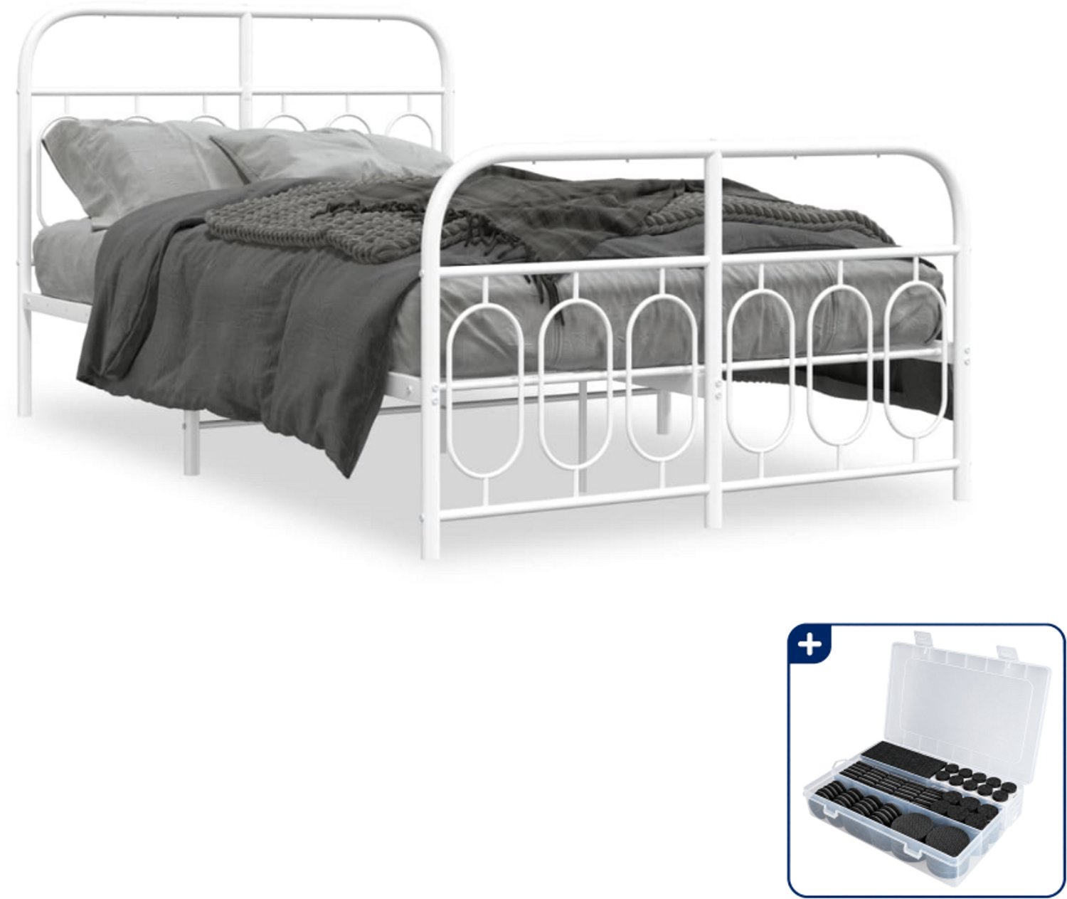 vidaXL bedframe - 120 x 200 cm - metaal - wit - Inclusief antikrasvilt 177-delig