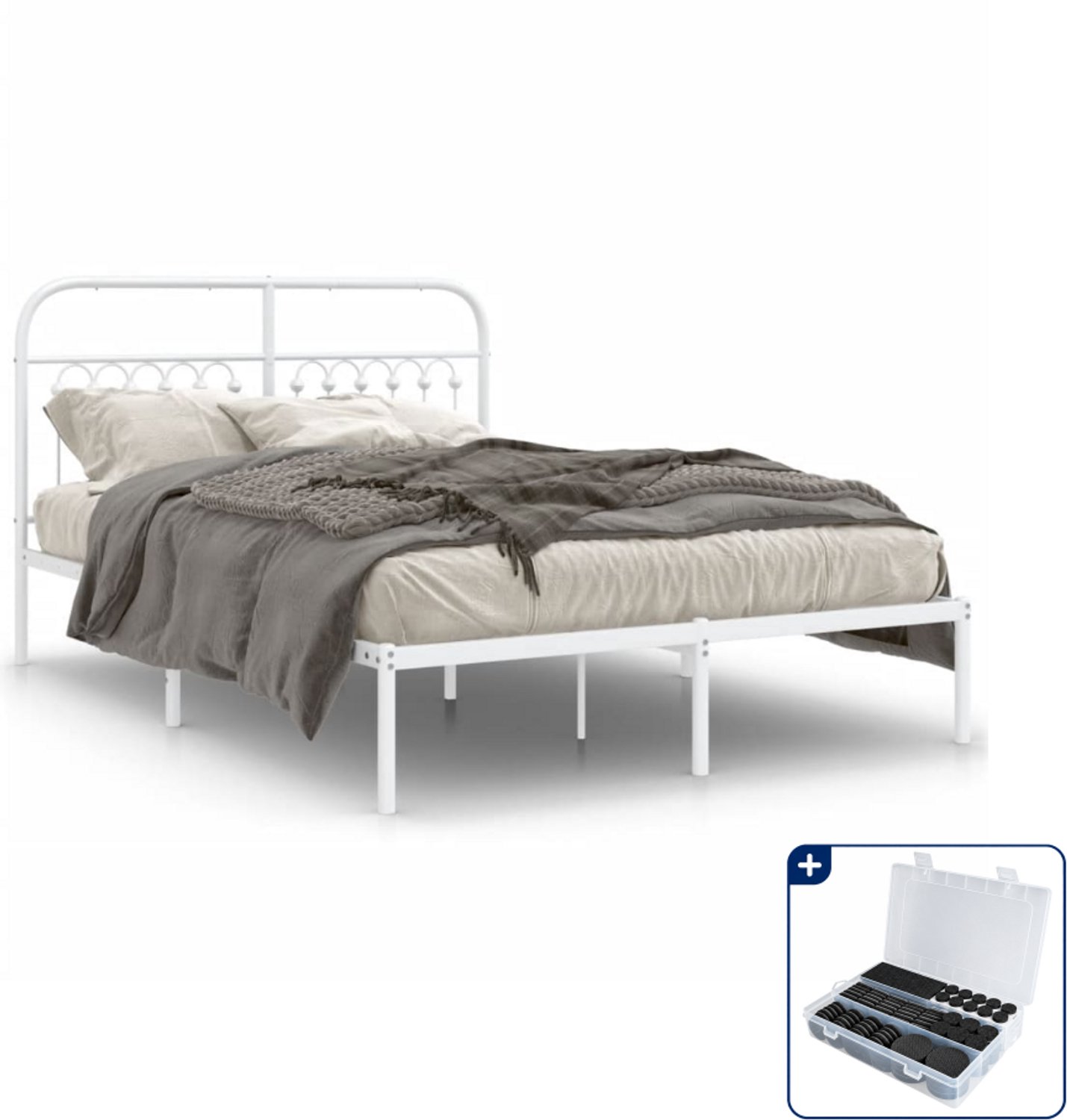 vidaXL Bedframe - Small double 140 x 200 cm - metaal - wit - Inclusief antikrasvilt 177-delig