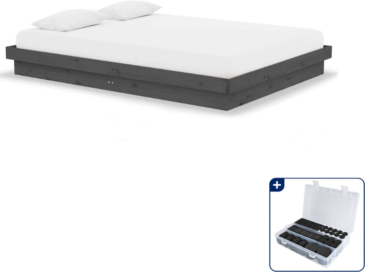 vidaXL bedframe - 135 x 190 cm - massief grenenhout - grijs - Inclusief antikrasvilt 177-delig