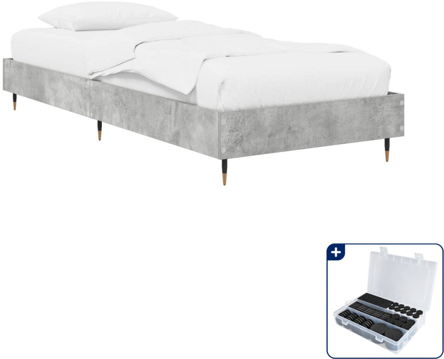 vidaXL bedframe - 80 x 200 cm - bewerkt hout - betongrijs - Inclusief antikrasvilt 177-delig