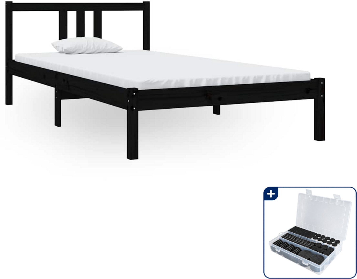vidaXL bedframe - 100 x 200 cm - massief grenenhout - zwart - Inclusief antikrasvilt 177-delig