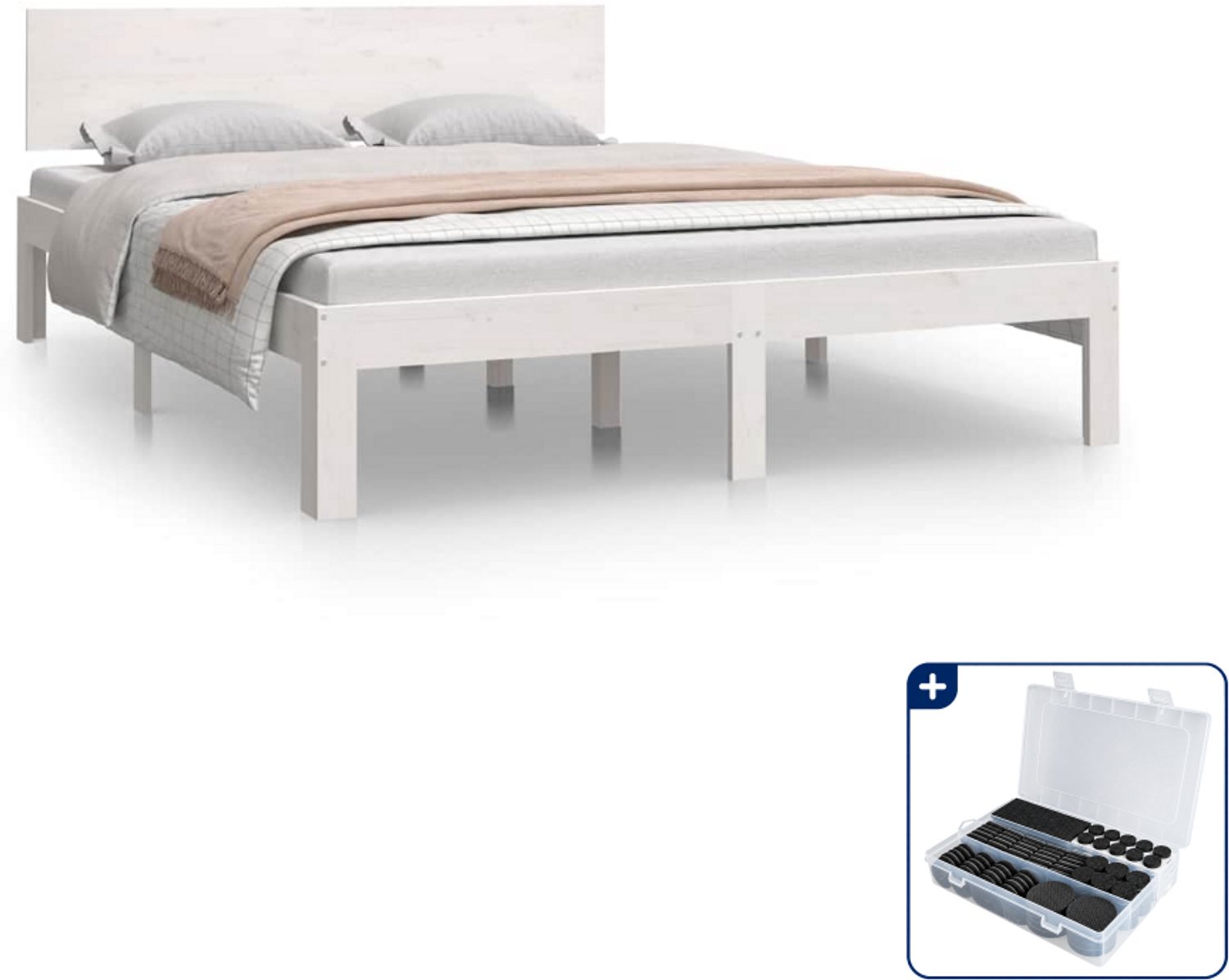 vidaXL bedframe 150 x 200 cm - massief grenenhout - wit - Inclusief antikrasvilt 177-delig