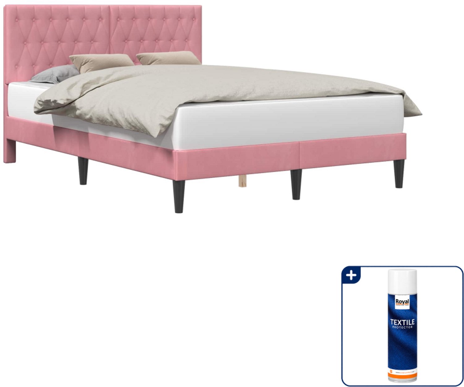 vidaXL bedframe met hoofdeinde - queensize 160 x 200 cm - roze - Inclusief textielbeschermer 500 ml