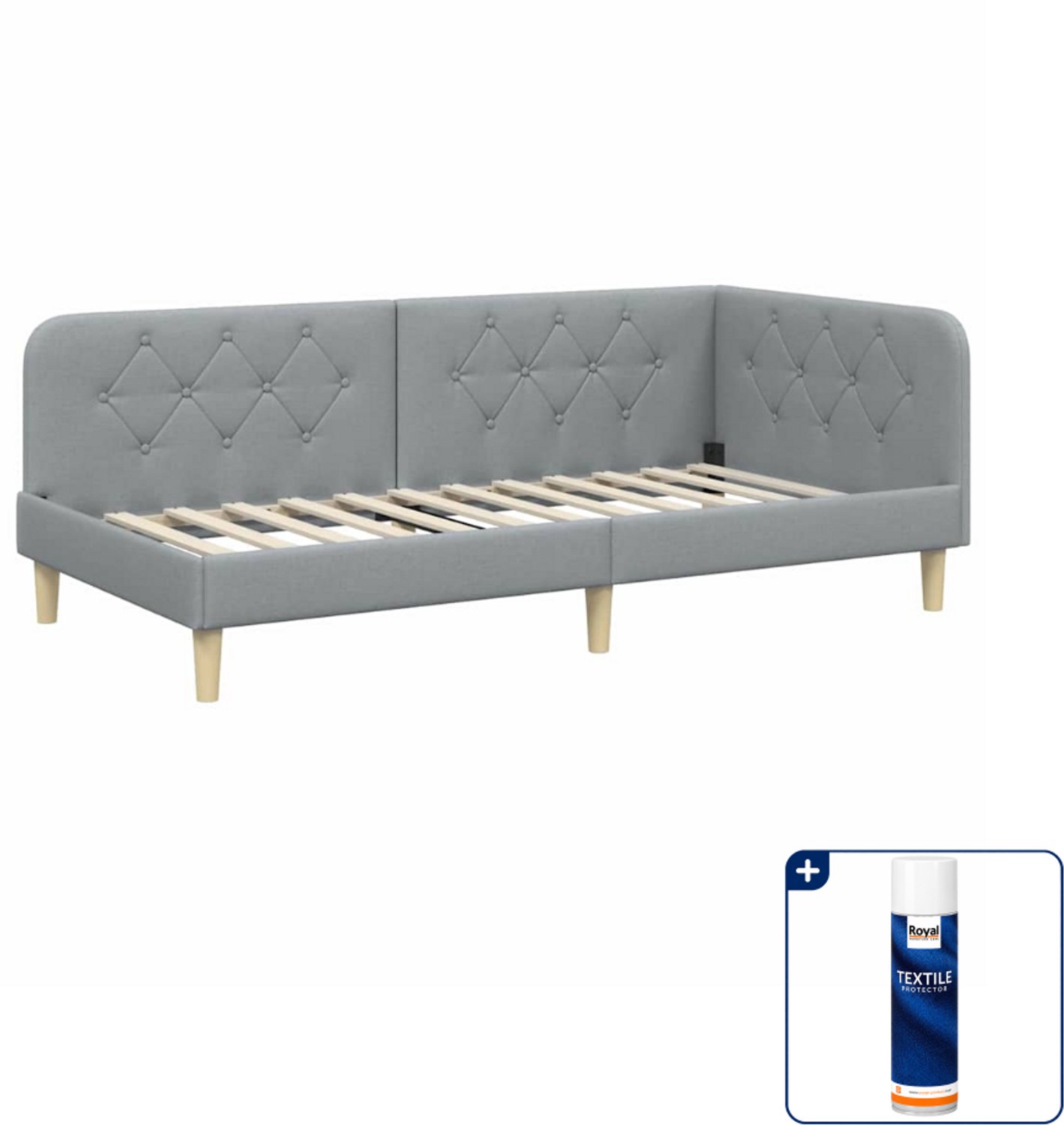 vidaXL hoekbedframe - 90 x 200 cm - stof - lichtgrijs - Inclusief textielbeschermer 500 ml