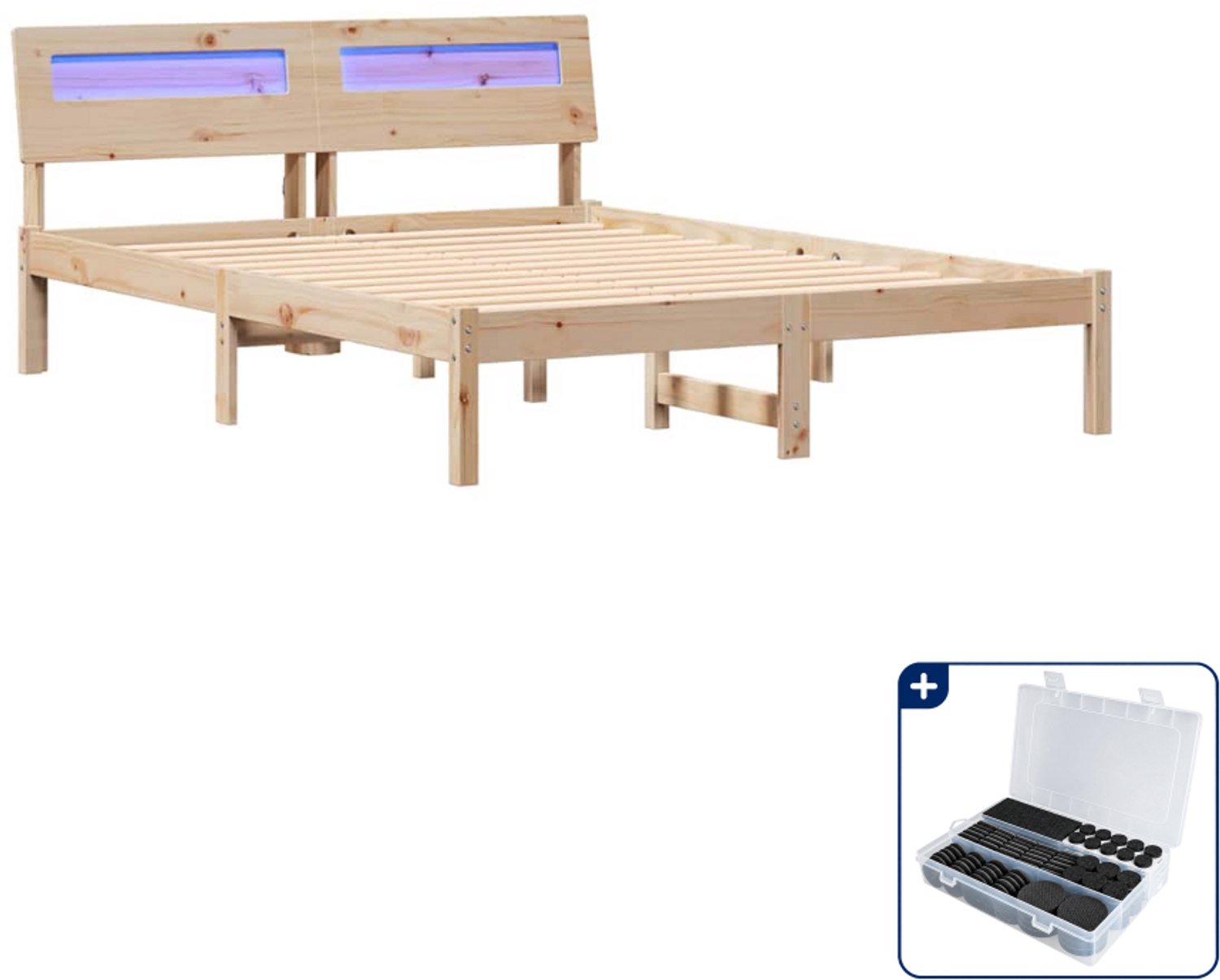 vidaXL Bedframe met hoofdeinde - 120 x 200 cm - massief grenenhout - bruin - Inclusief antikrasvilt 177-delig