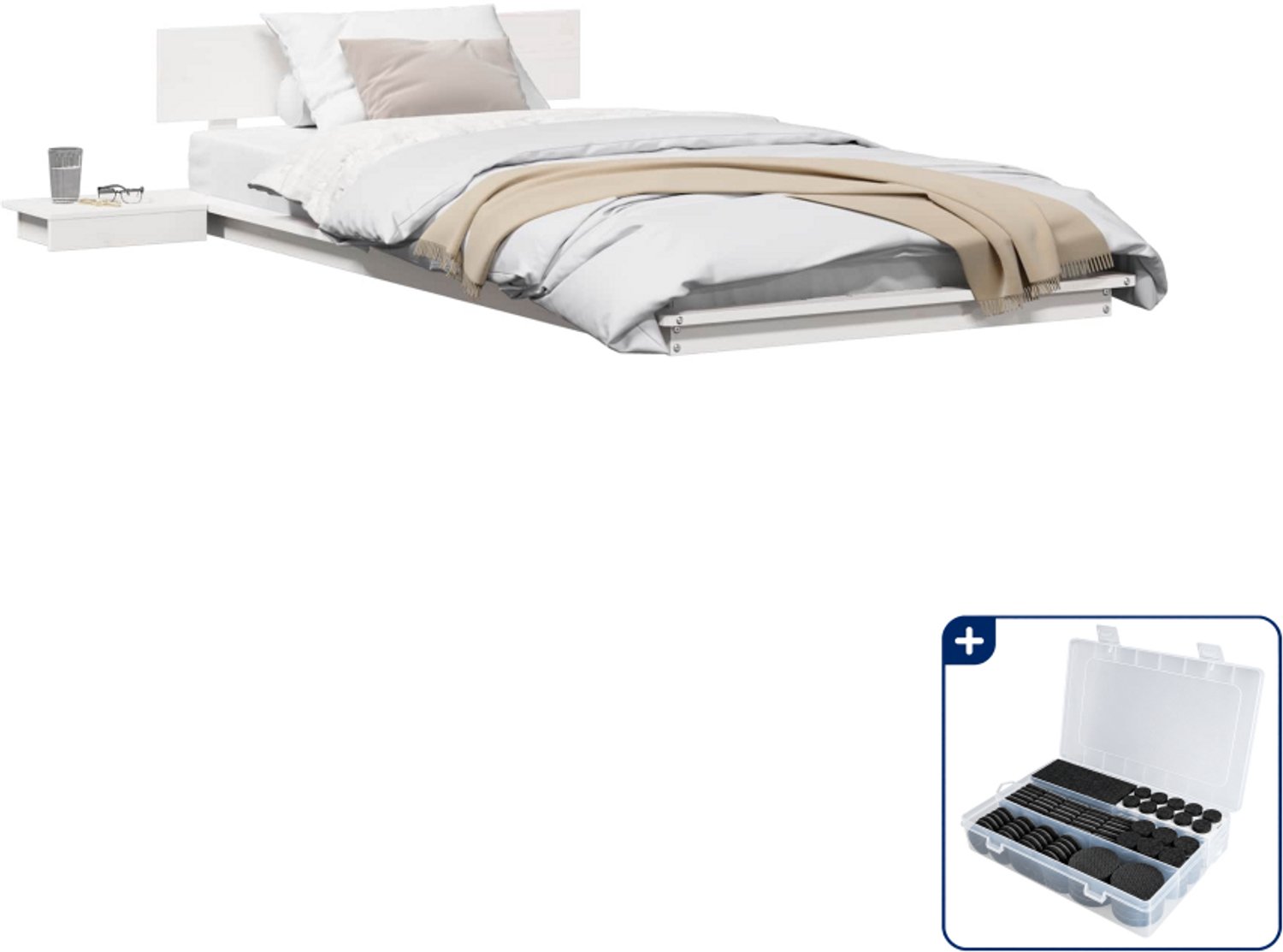 vidaXL bedframe met nachttafel - 90 x 190 cm - hout - wit - Inclusief antikrasvilt 177-delig