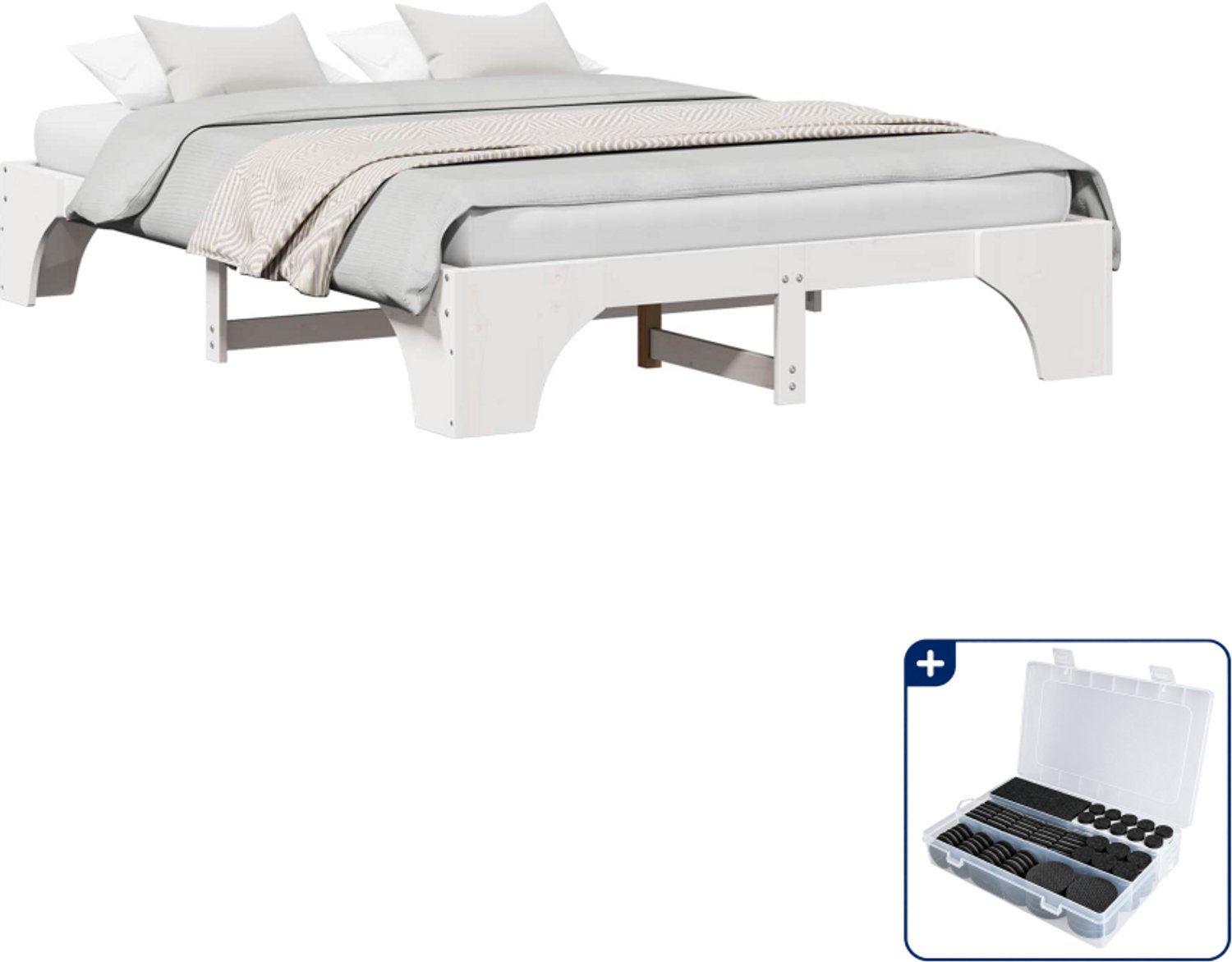 vidaXL Bedframe - Small double - 140 x 200 cm - wit - Inclusief antikrasvilt 177-delig