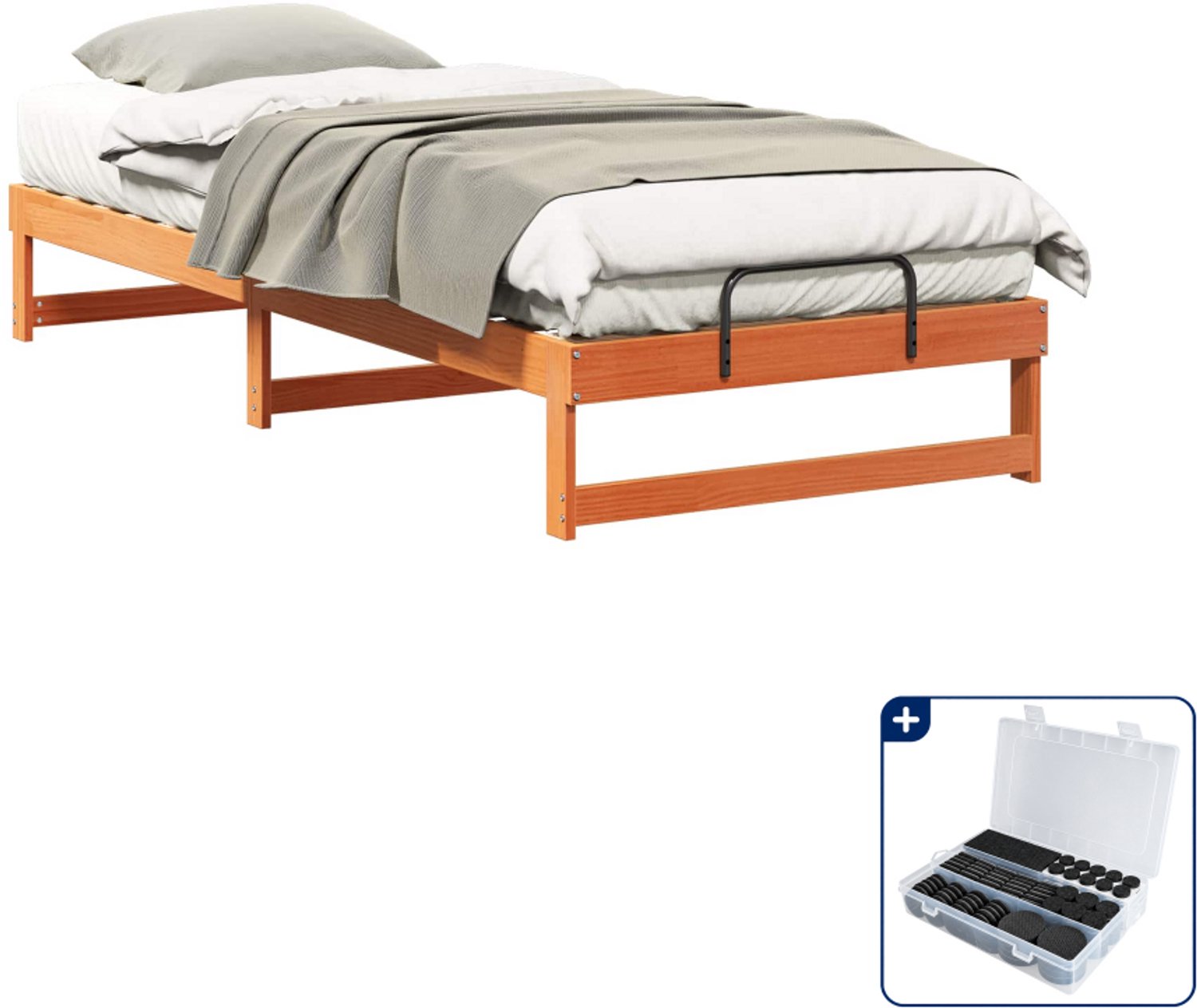vidaXL bedframe - 80 x 220 cm - massief grenenhout - bruin - Inclusief antikrasvilt 177-delig