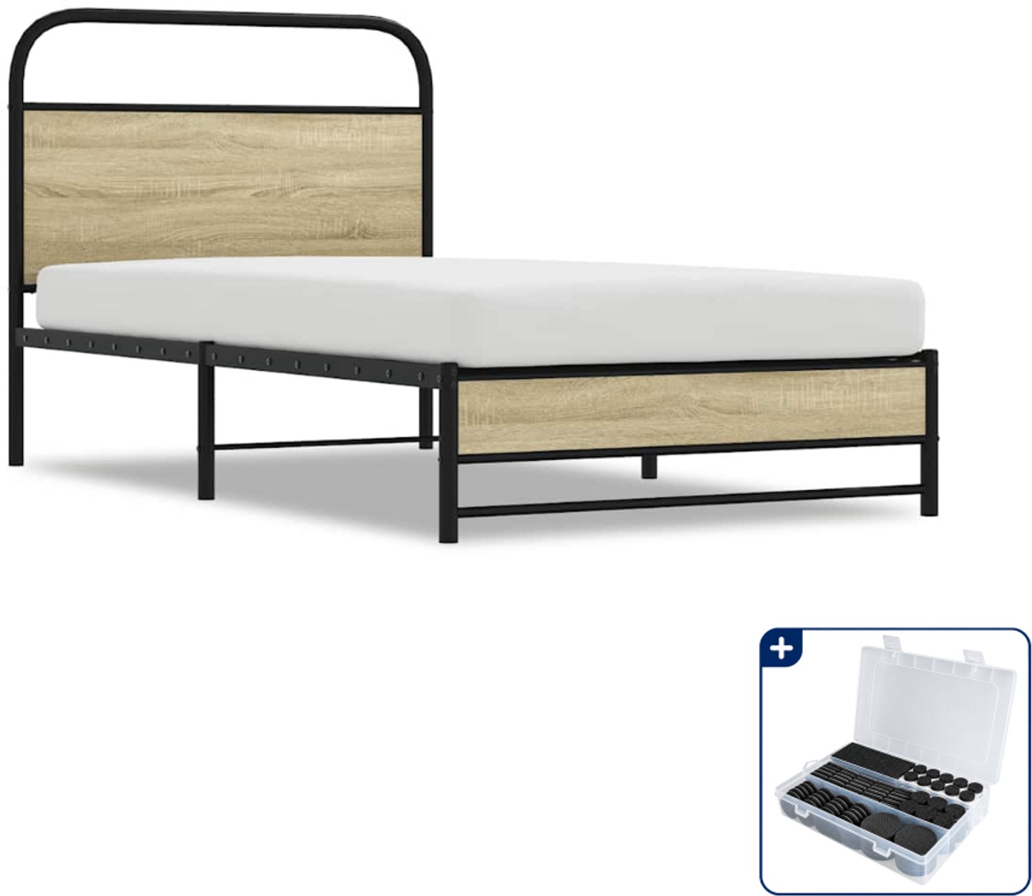 vidaXL bedframe - 100 x 200 cm - bewerkt hout - sonoma eiken - Inclusief antikrasvilt 177-delig Bruin