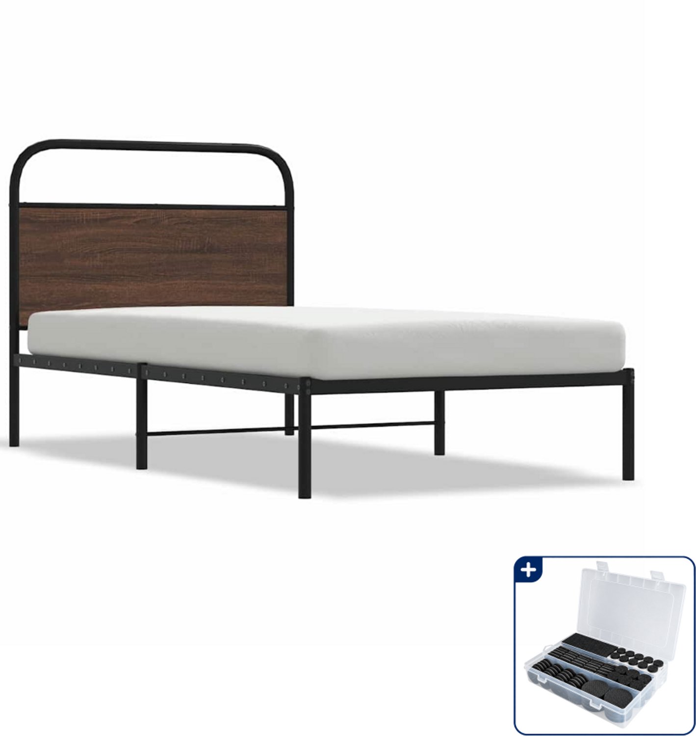 vidaXL Bedframe - 90 x 190 cm - staal en bewerkt hout - bruineiken - Inclusief antikrasvilt 177-delig