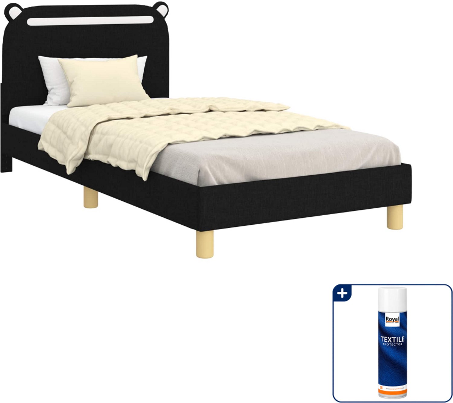 vidaXL kinderbed - 90 x 200 cm - bewerkt hout - zwart - Inclusief textielbeschermer 500 ml