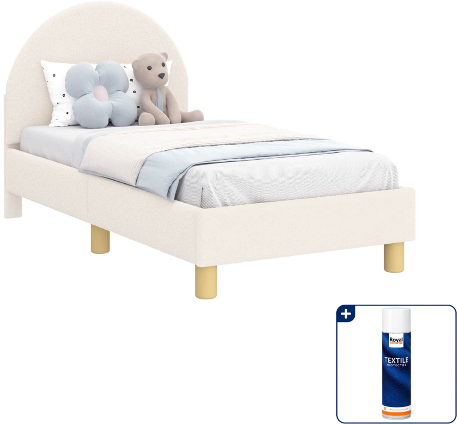 vidaXL peuterbedframe - 70 x 140 cm - bouclé - crèmekleurig - Inclusief textielbeschermer 500 ml