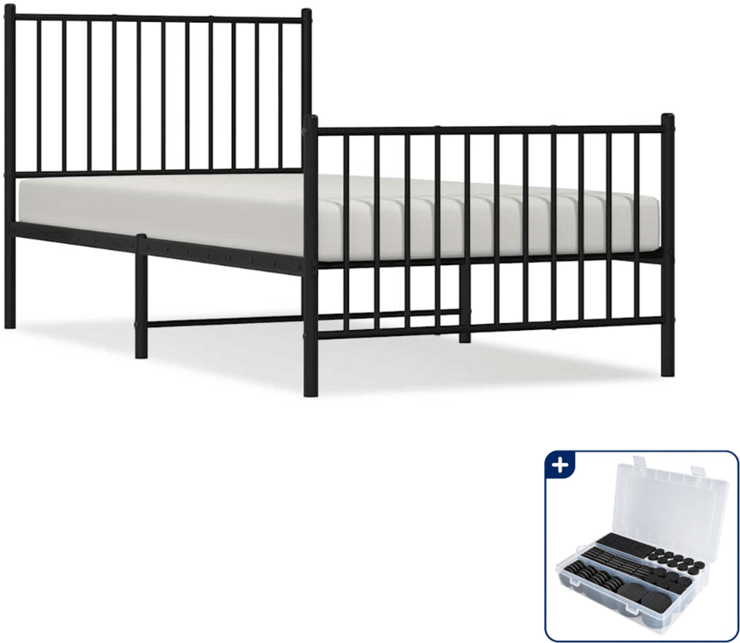 vidaXL bedframe - 90 x 190 cm - metaal - zwart - Inclusief antikrasvilt 177-delig