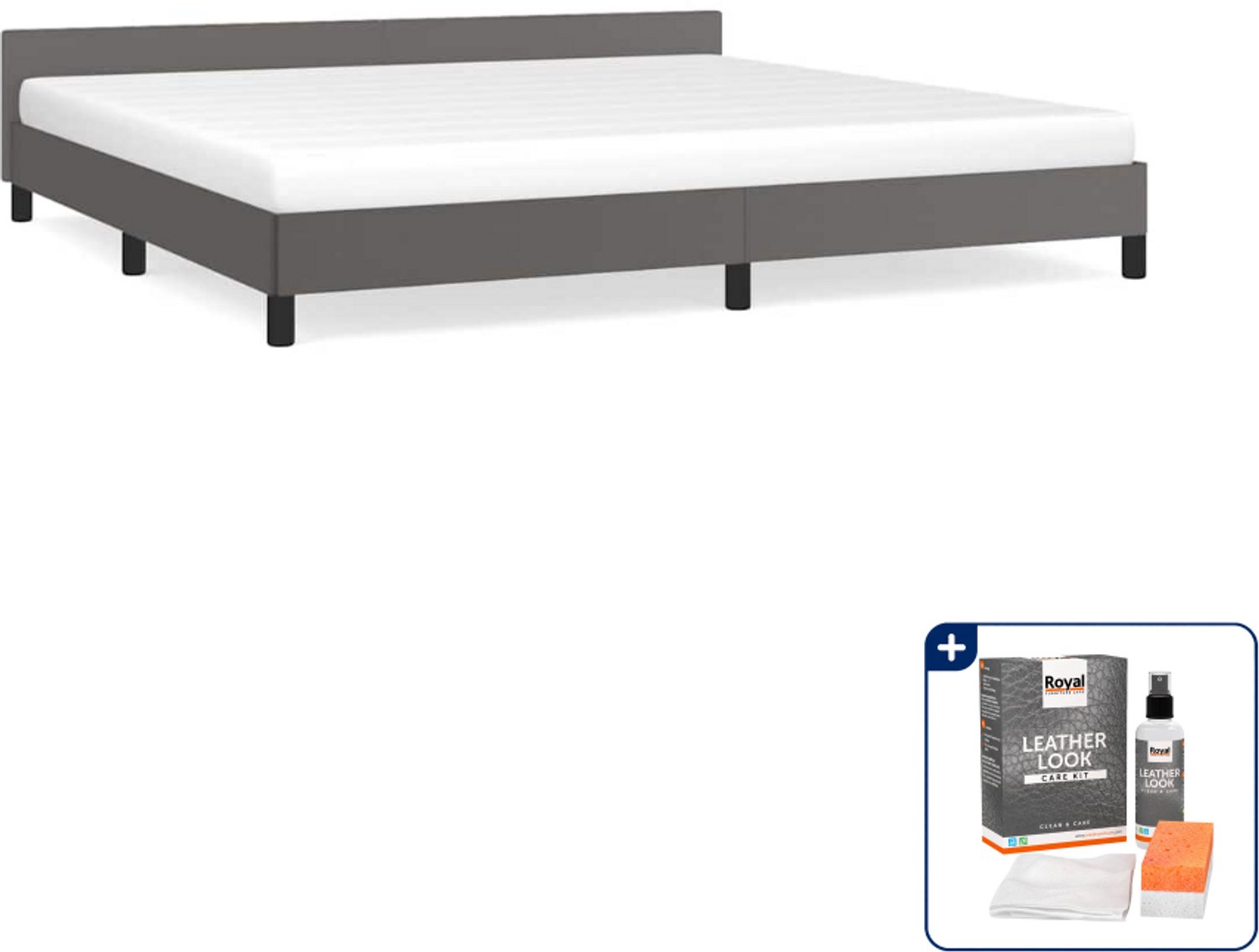 vidaXL Bedframe - 200 x 200 cm - kunstleer - grijs - Inclusief onderhoudsset voor kunstleer 150 ml