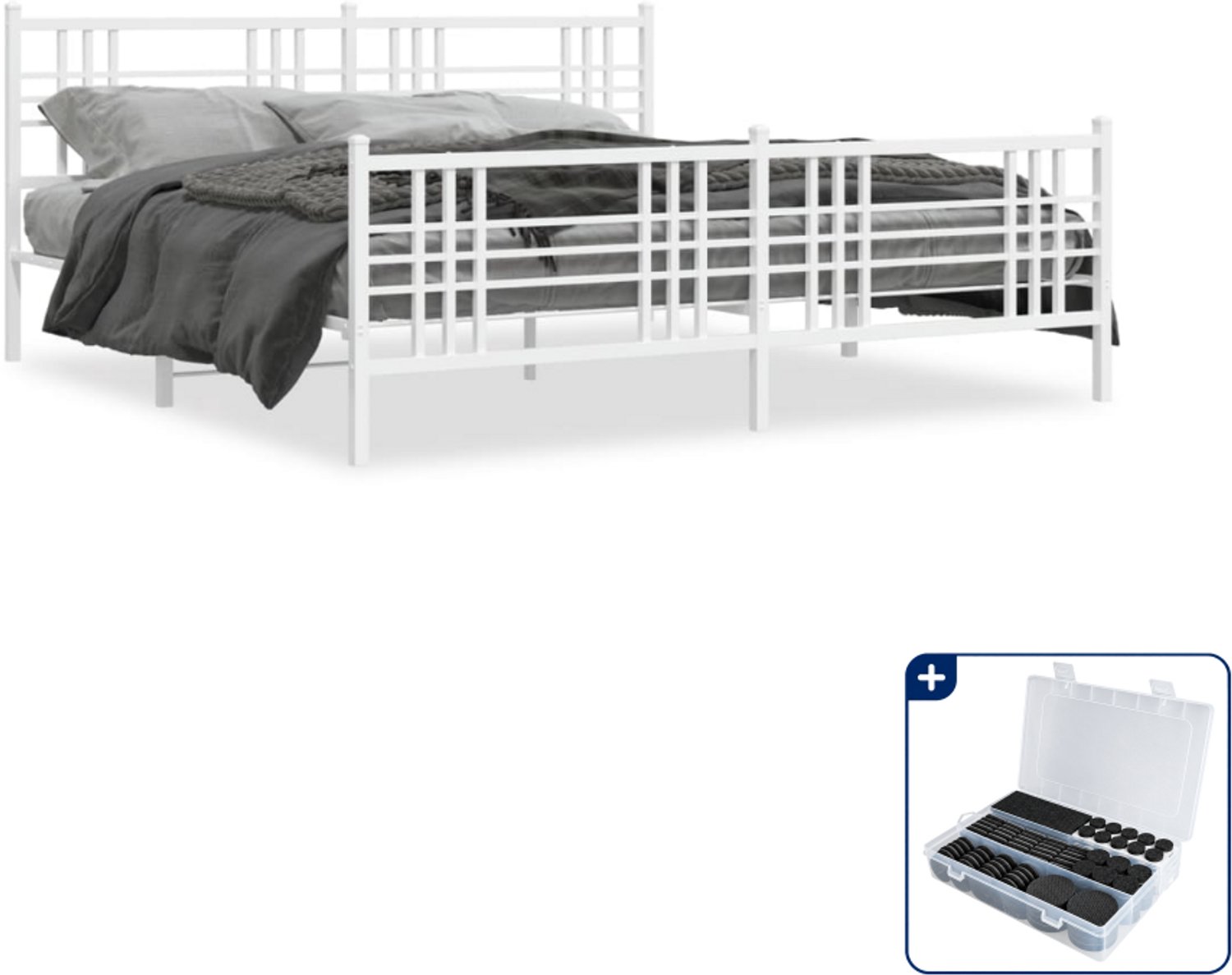 vidaXL bedframe Kingsize - 180 x 200 cm - staal - wit - Inclusief antikrasvilt 177-delig
