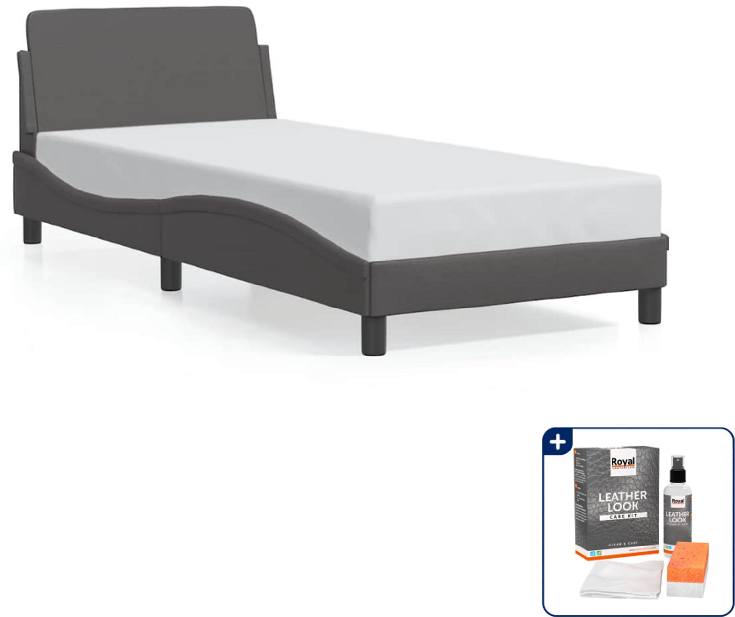 vidaXL Bedframe Dover 90 x 190 cm - kunstleer - grijs - Inclusief onderhoudsset voor kunstleer 150 ml