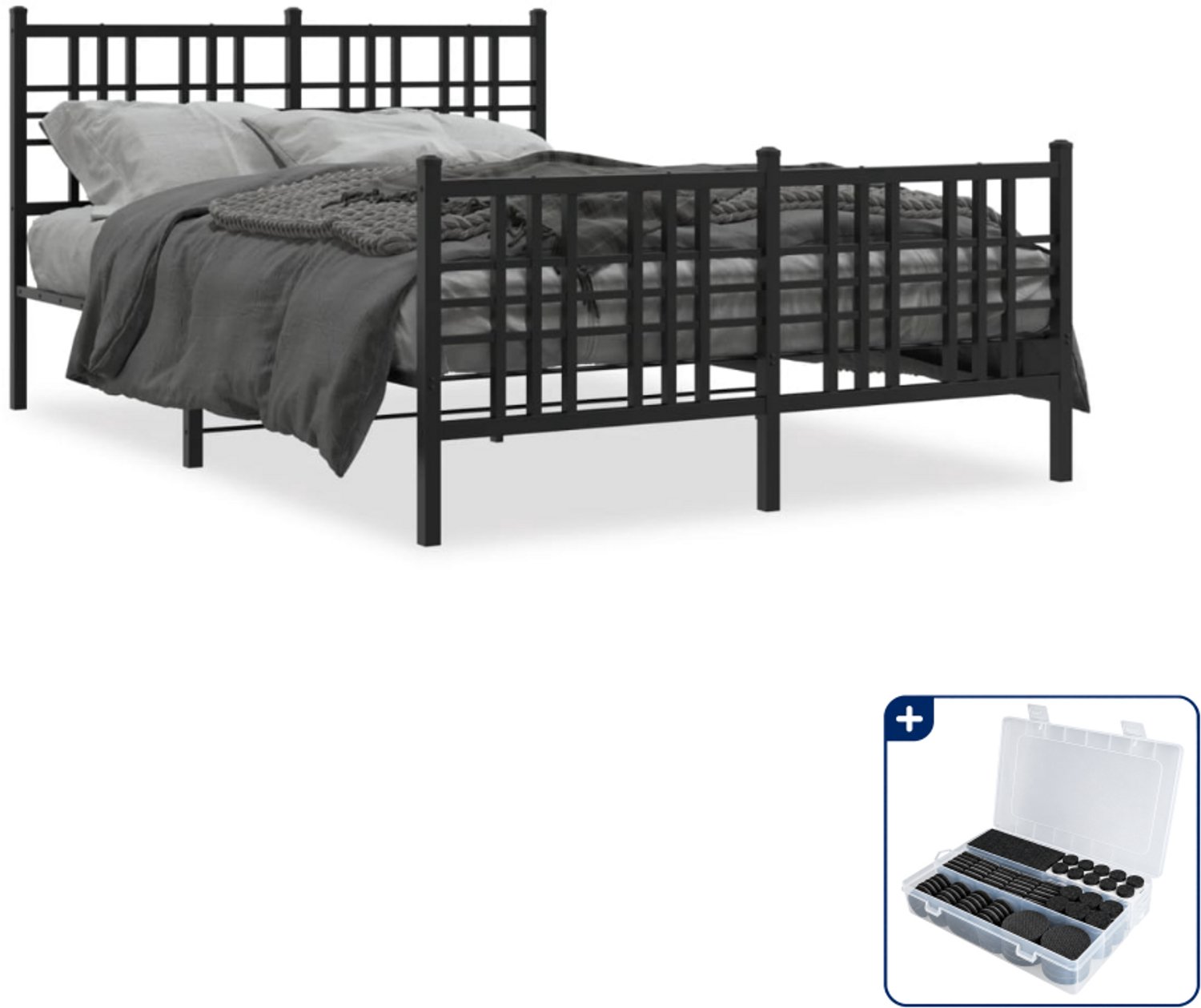vidaXL Bedframe - 120 x 190 cm - staal - zwart - Inclusief antikrasvilt 177-delig