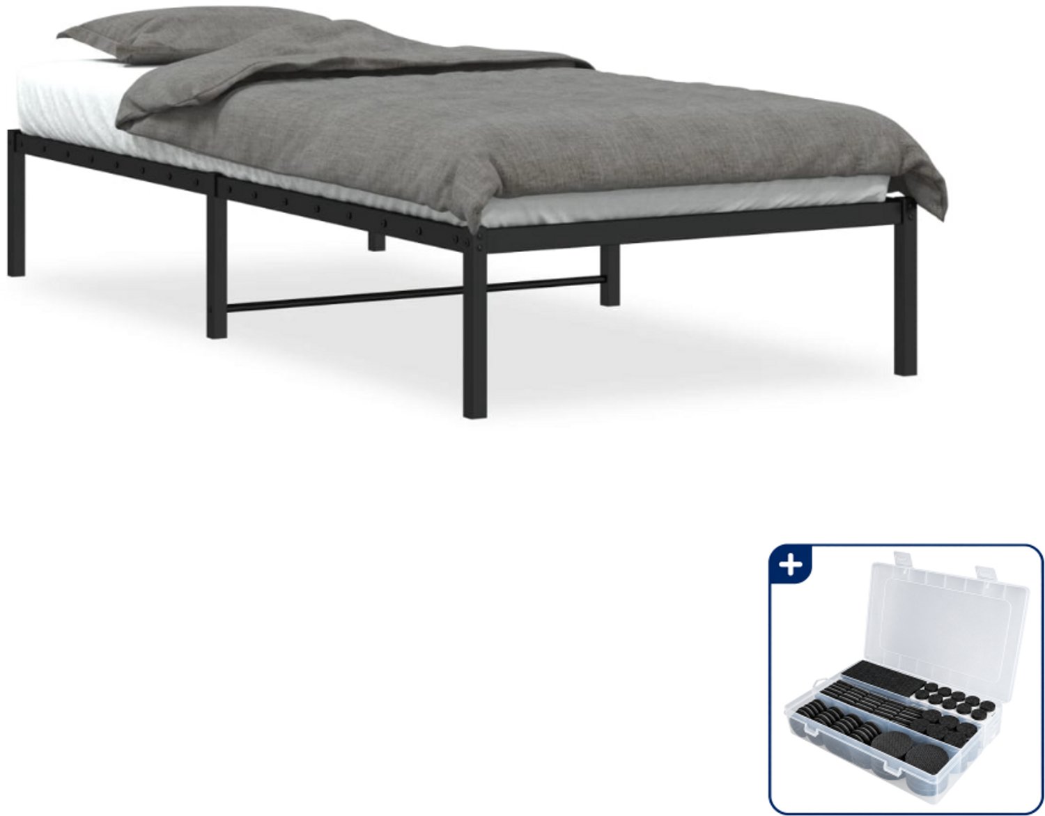 vidaXL bedframe 90 x 190 cm - staal - zwart - Inclusief antikrasvilt 177-delig