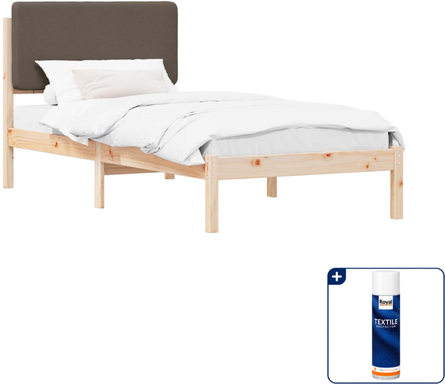 vidaXL Bedframe - 80 x 200 cm - massief grenenhout - taupe - Inclusief textielbeschermer 500 ml