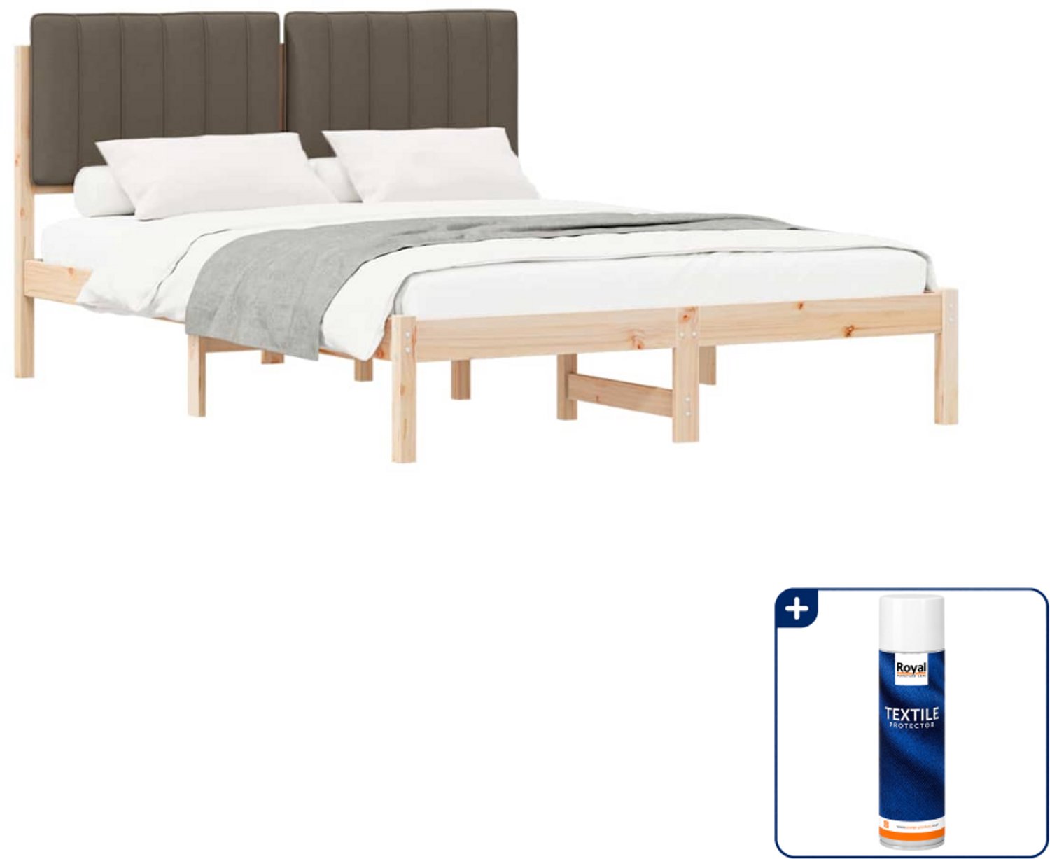 vidaXL Bedframe 135 x 190 cm - massief grenenhout - taupe - Inclusief textielbeschermer 500 ml