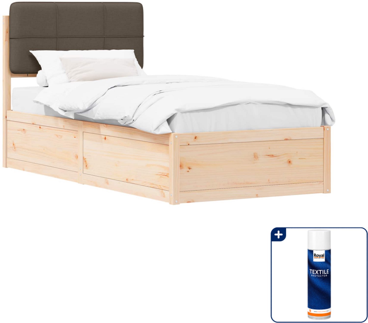 vidaXL bedframe - 100 x 200 cm - massief grenenhout - taupe - Inclusief textielbeschermer 500 ml