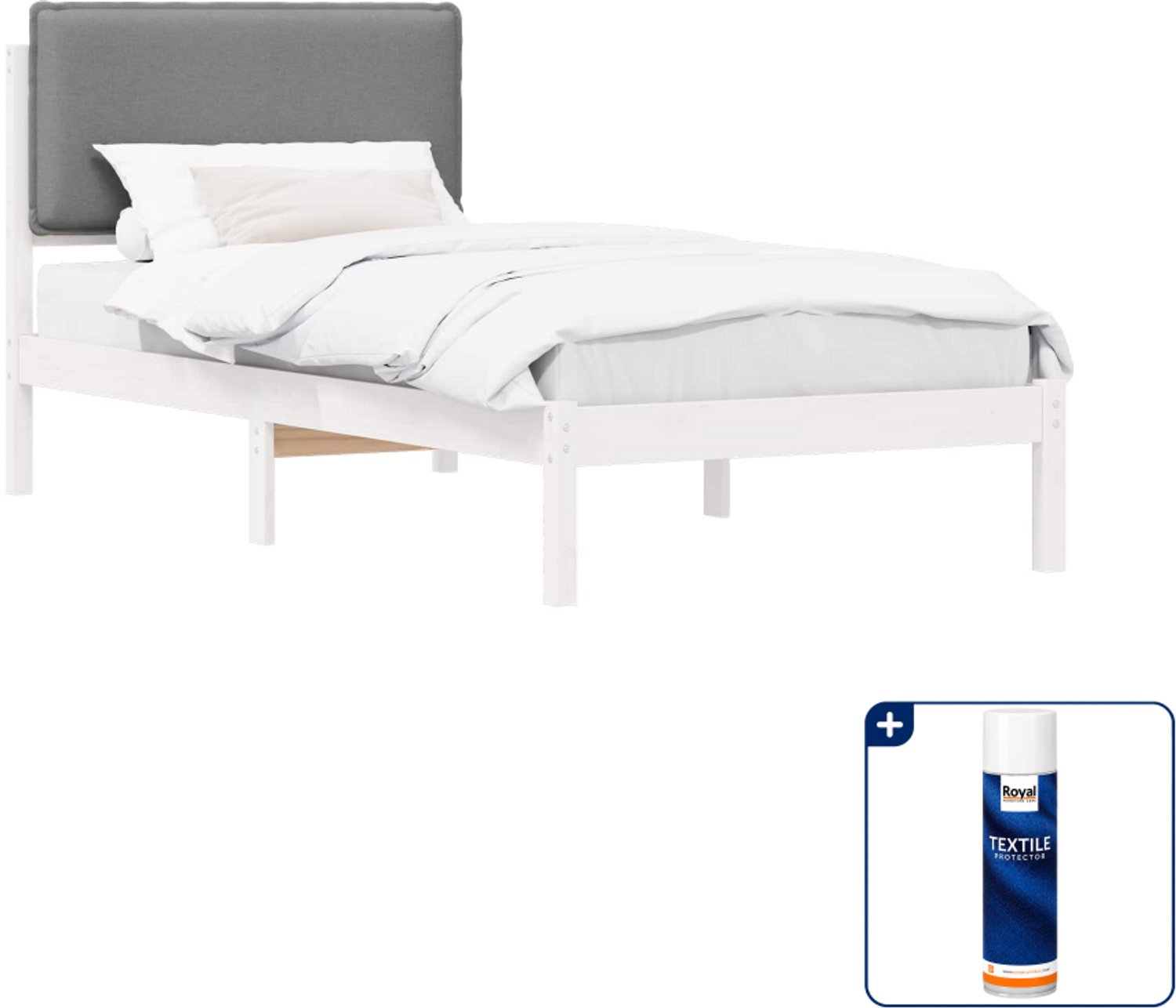 vidaXL bedframe - 90 x 190 cm - massief grenenhout - lichtgrijs - Inclusief textielbeschermer 500 ml