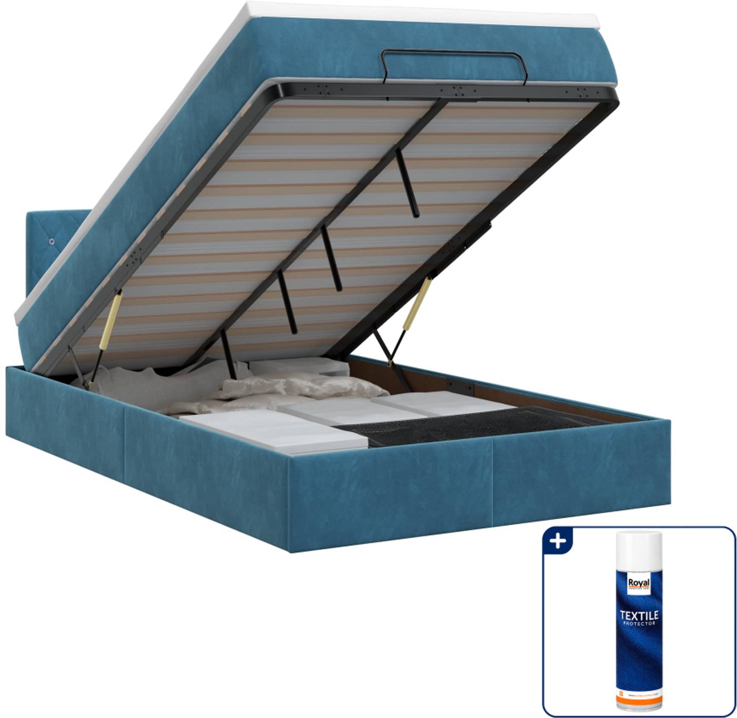 vidaXL ottoman bed met matras - 120 x 200 cm - fluweel - donkerblauw - Inclusief textielbeschermer 500 ml