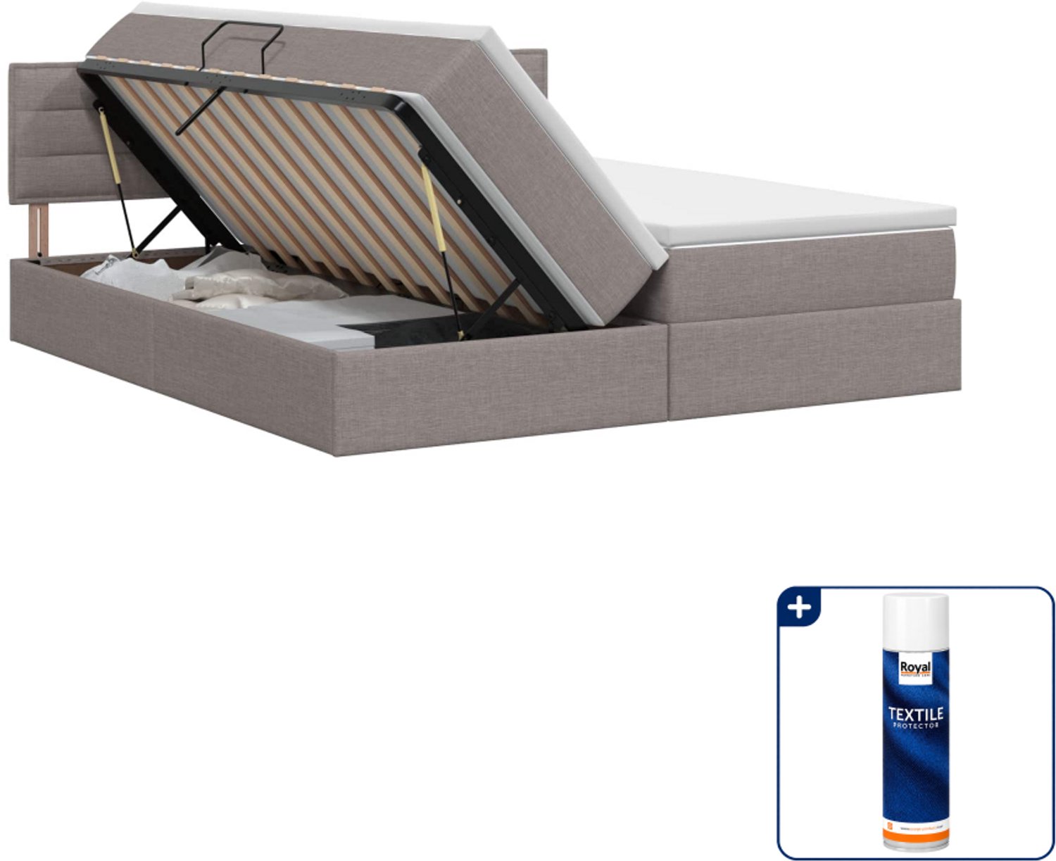 vidaXL Queensize opbergbed met matras - 160 x 200 cm - taupe - Inclusief textielbeschermer 500 ml