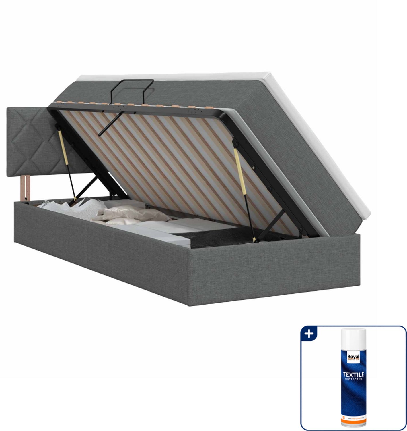 vidaXL opbergbed met matras - 90 x 200 cm - fluweel - donkergrijs - Inclusief textielbeschermer 500 ml Donker Grijn