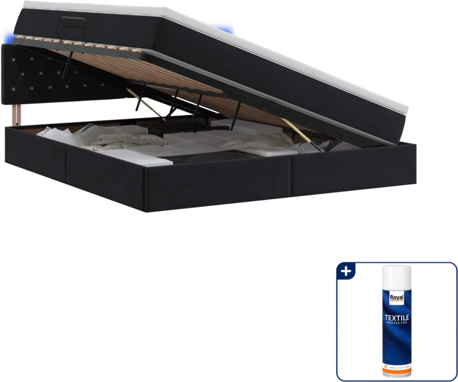 vidaXL Kingsize opslagbed met matras - 180 x 200 cm - zwart - Inclusief textielbeschermer 500 ml