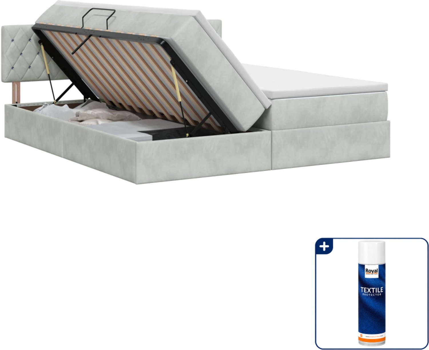 vidaXL opbergbed 200 x 200 cm - lichtgrijs - Inclusief textielbeschermer 500 ml