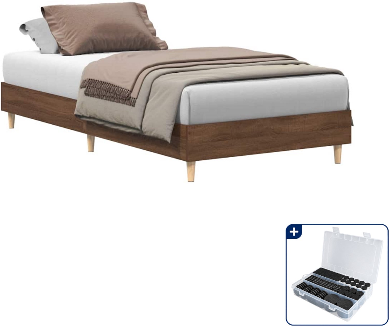 vidaXL bedframe 100 x 200 cm - bewerkt hout - bruineiken - Inclusief antikrasvilt 177-delig