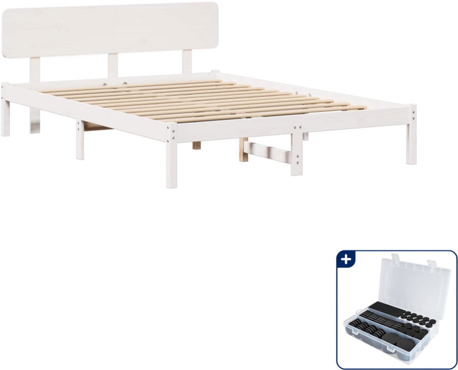 vidaXL bedframe met hoofdeinde - 150 x 200 cm - massief grenenhout - wit - Inclusief antikrasvilt 177-delig