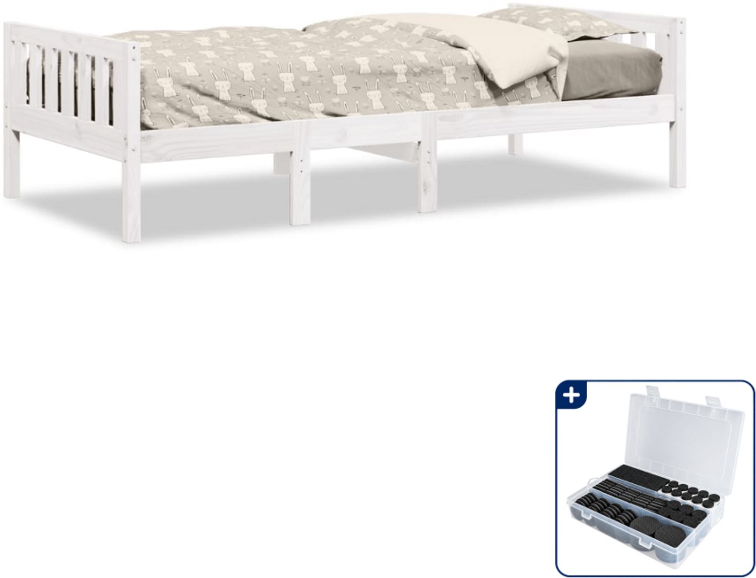 vidaXL kinderbed - 75 x 190 cm - massief grenenhout - wit - Inclusief antikrasvilt 177-delig