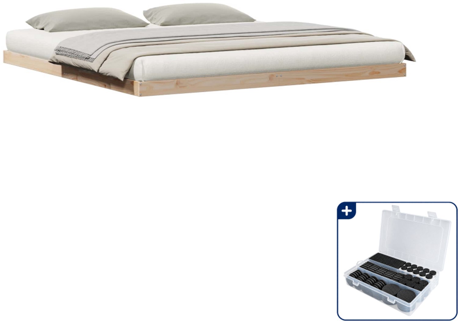 vidaXL vloerbedframe - 200 x 200 cm - massief grenenhout - naturel - Inclusief antikrasvilt 177-delig Beige