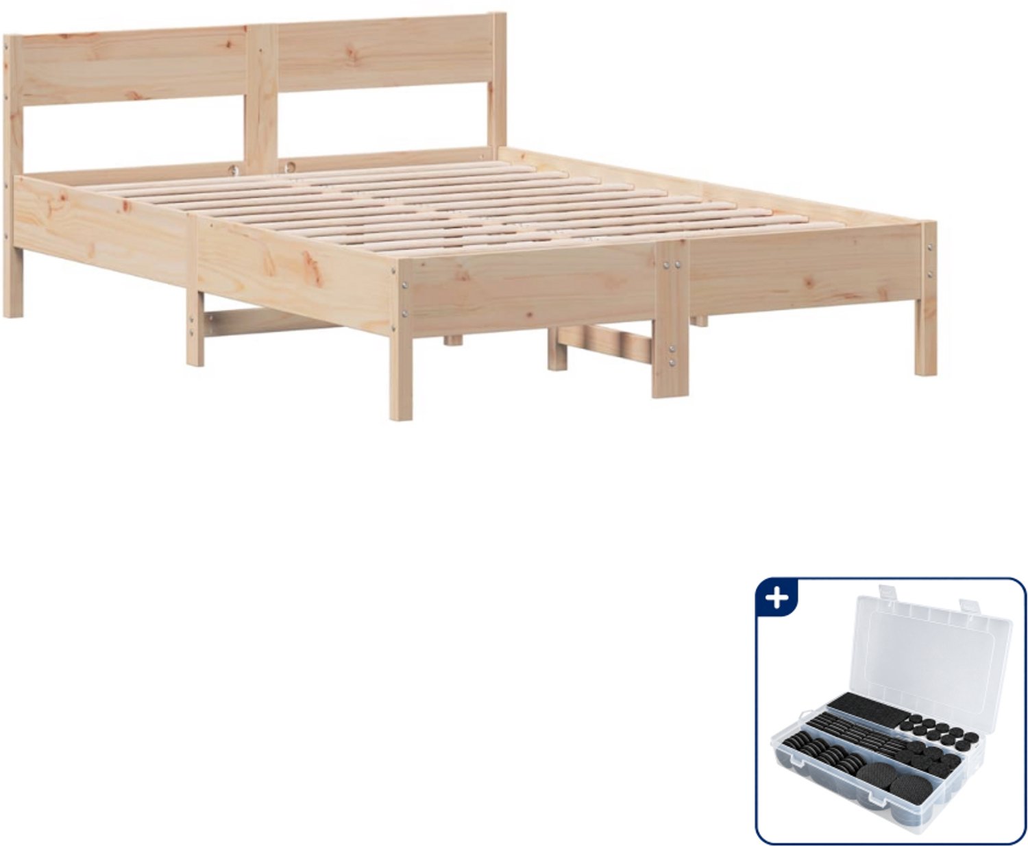 vidaXL Queensize bedframe - 160 x 200 cm - massief grenenhout - Inclusief antikrasvilt 177-delig Bruin