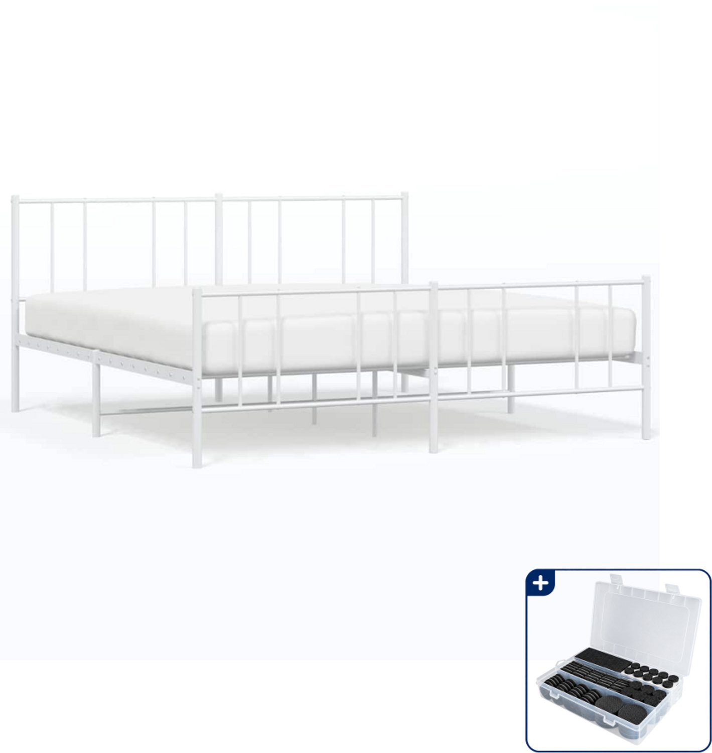 vidaXL Bedframe - 183 x 213 cm - staal - wit - Inclusief antikrasvilt 177-delig