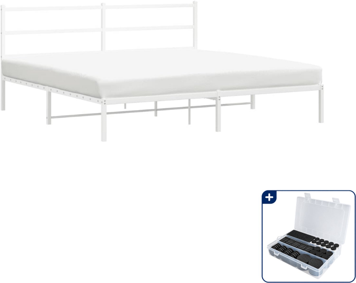 vidaXL Bedframe met hoofdbord - 183 x 213 cm - metaal - wit - Inclusief antikrasvilt 177-delig