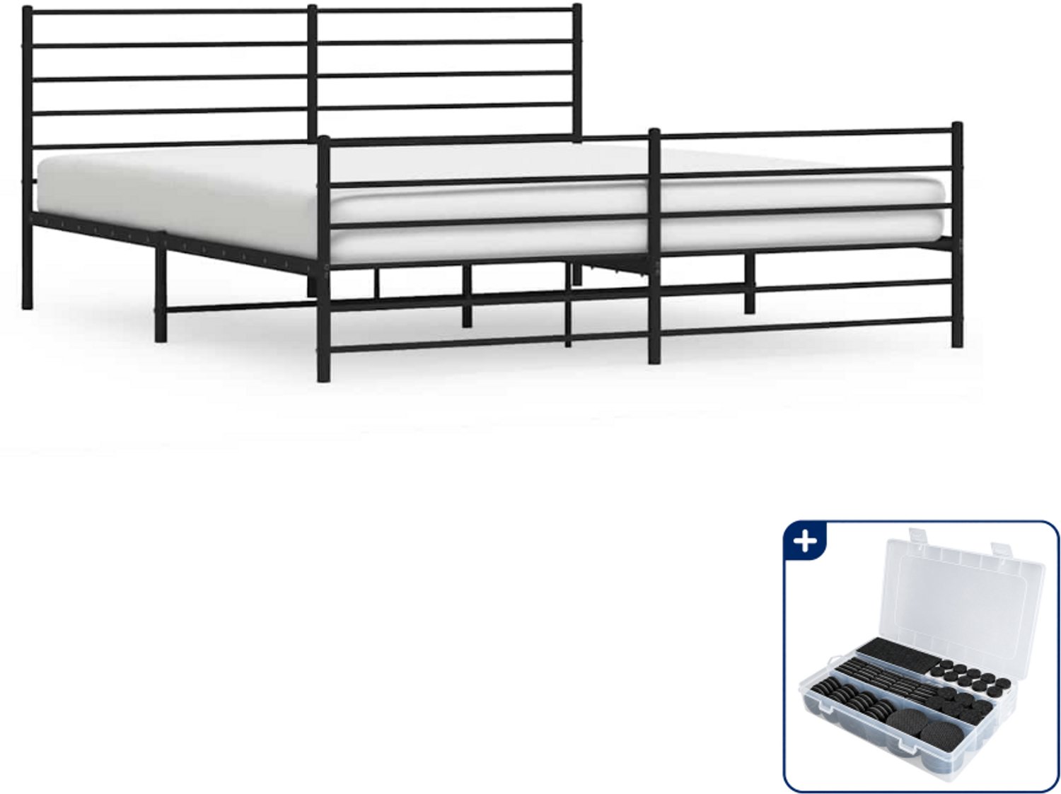 vidaXL bedframe - 183 x 213 cm - staal - zwart - Inclusief antikrasvilt 177-delig