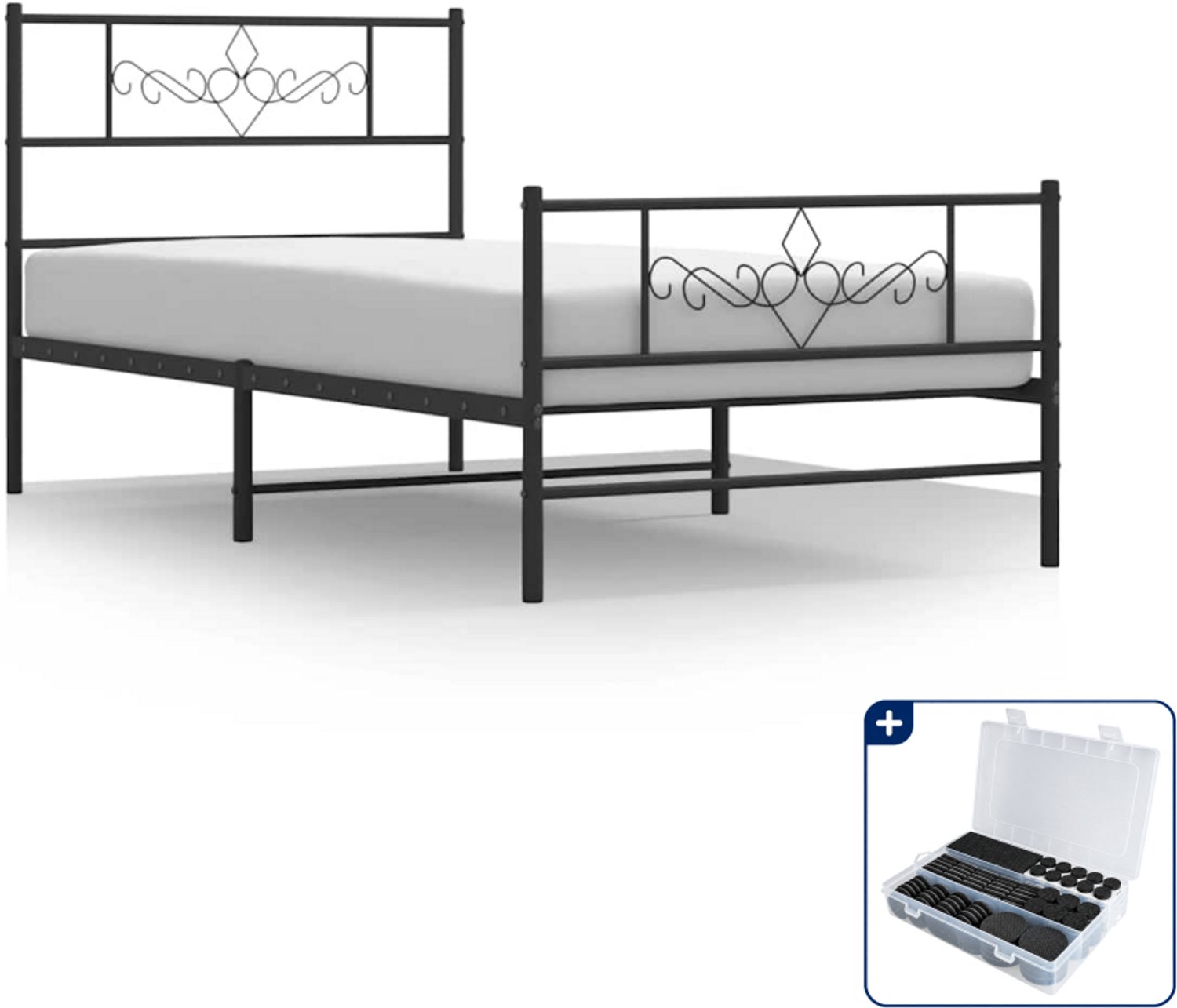 vidaXL bedframe - 107 x 203 cm - metaal - zwart - Inclusief antikrasvilt 177-delig