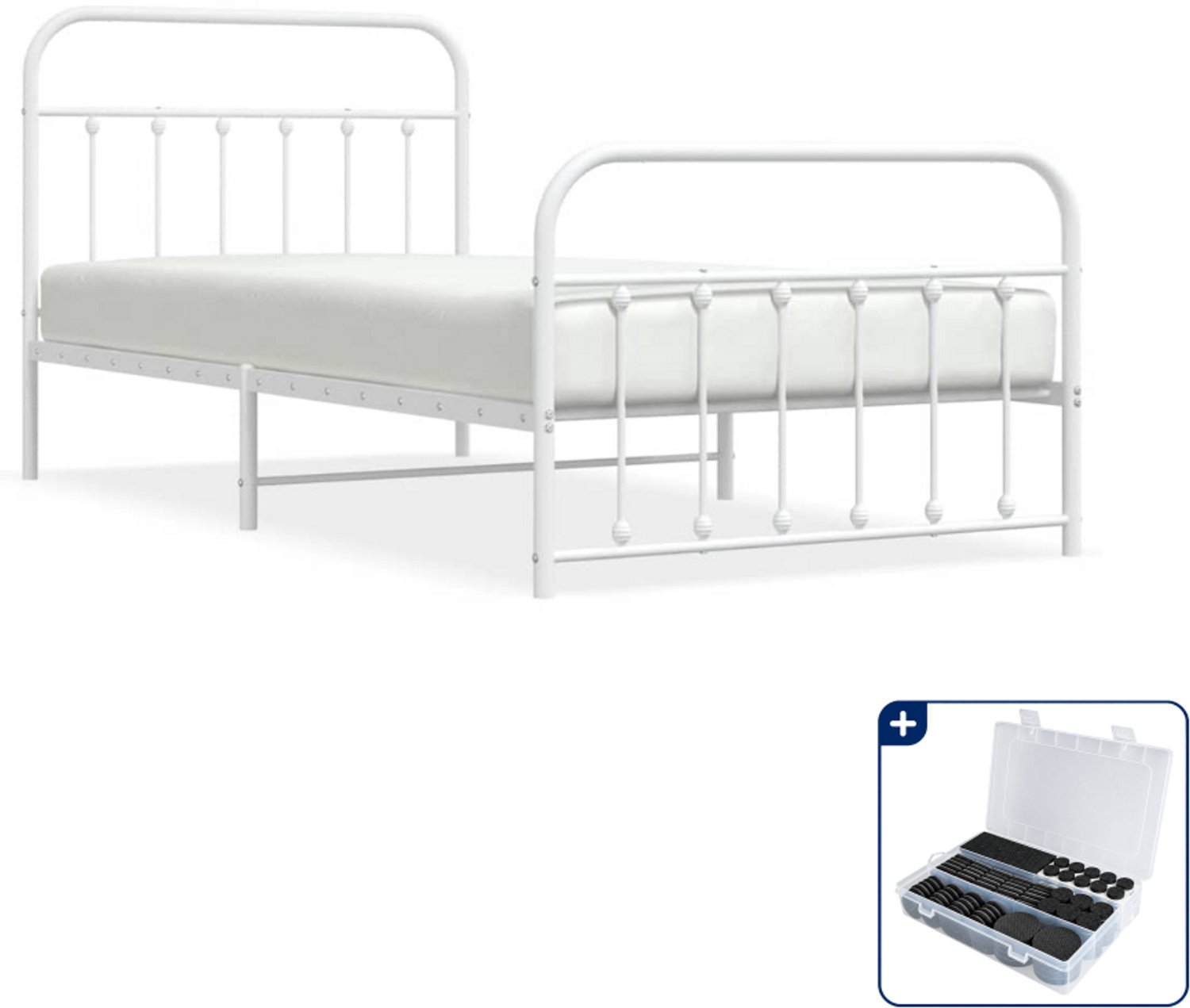 vidaXL bedframe - 107 x 203 cm - staal - wit - Inclusief antikrasvilt 177-delig