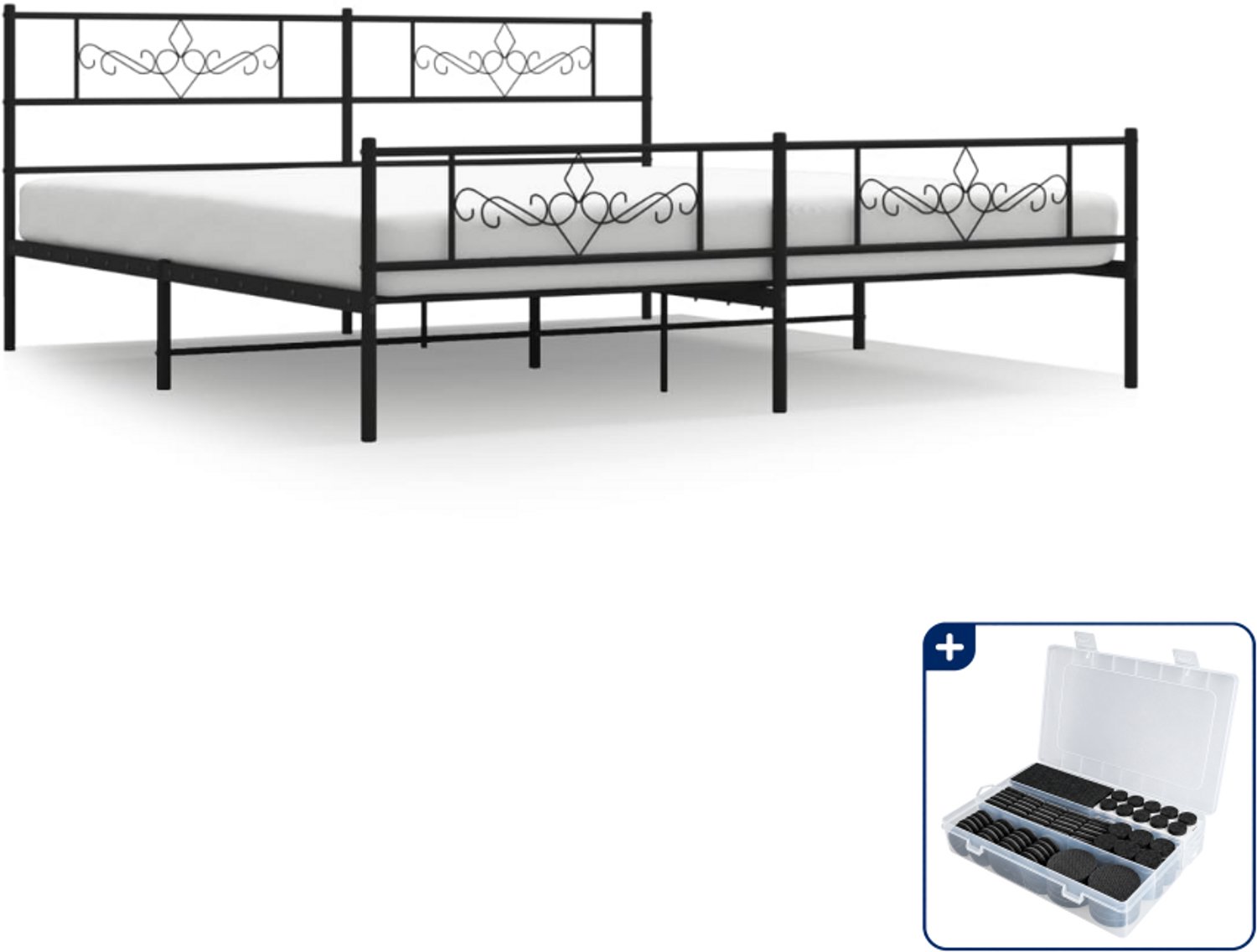 vidaXL Bedframe - 200 x 200 cm - metaal - zwart - Inclusief antikrasvilt 177-delig