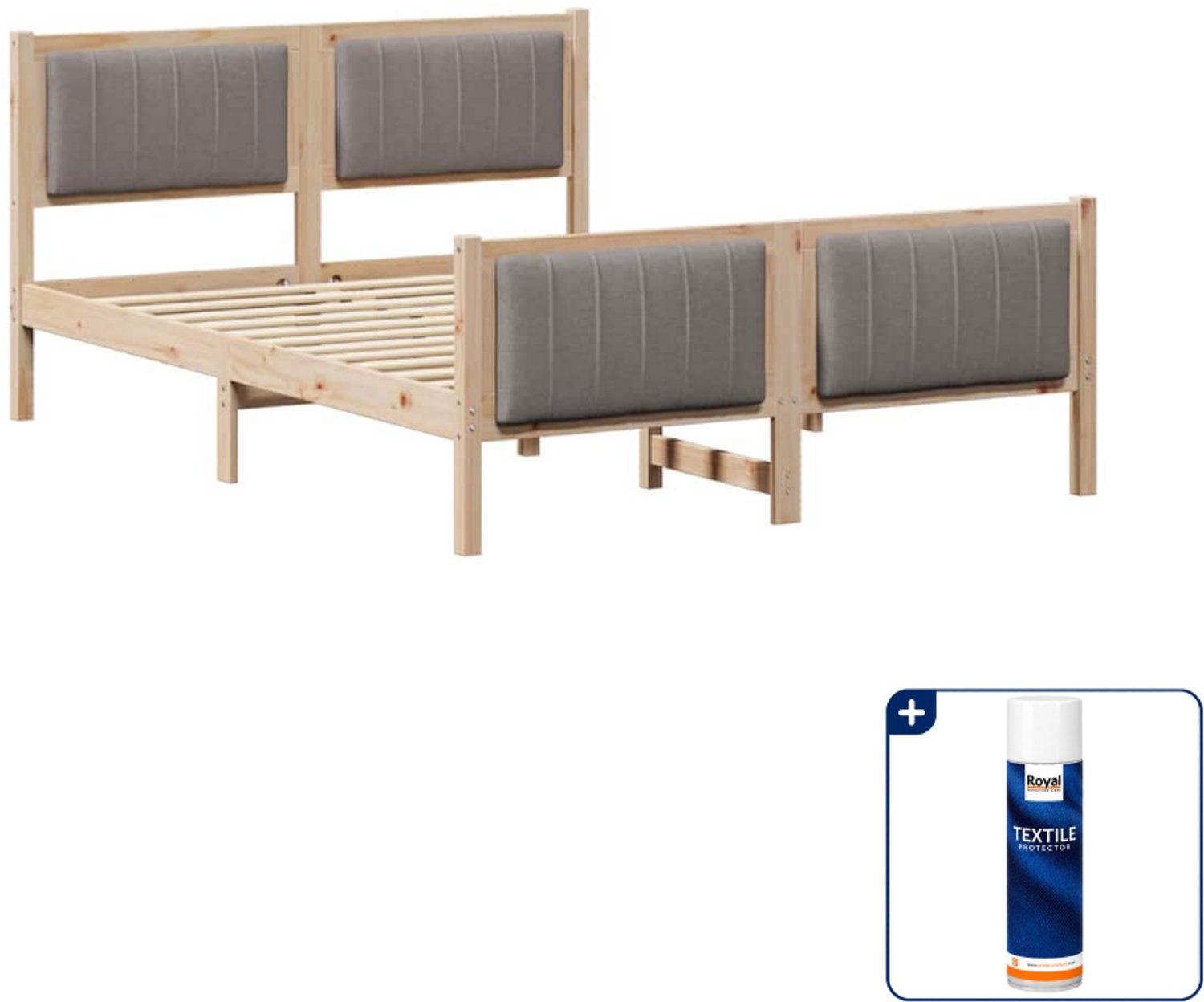 vidaXL bedframe - 135 x 190 cm - massief grenenhout - bruin en taupe - Inclusief textielbeschermer 500 ml